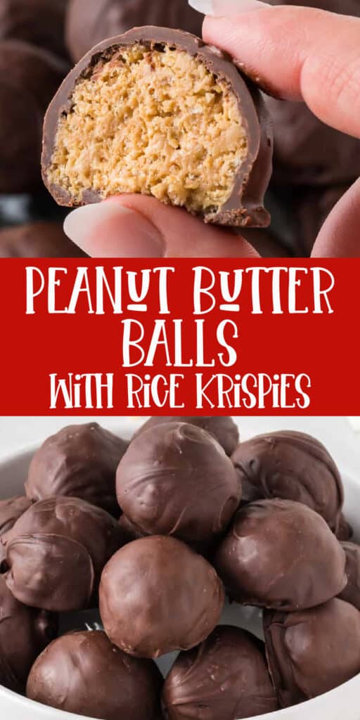 image with text "peanut butter balls with rice krispies"