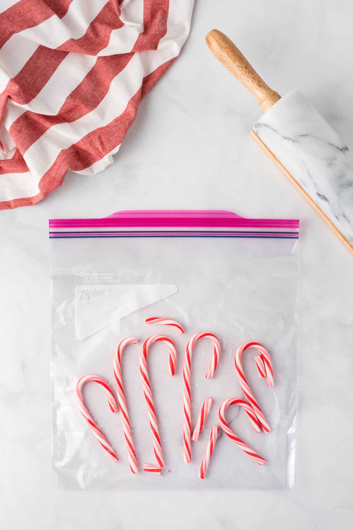 candy canes in a ziploc bag