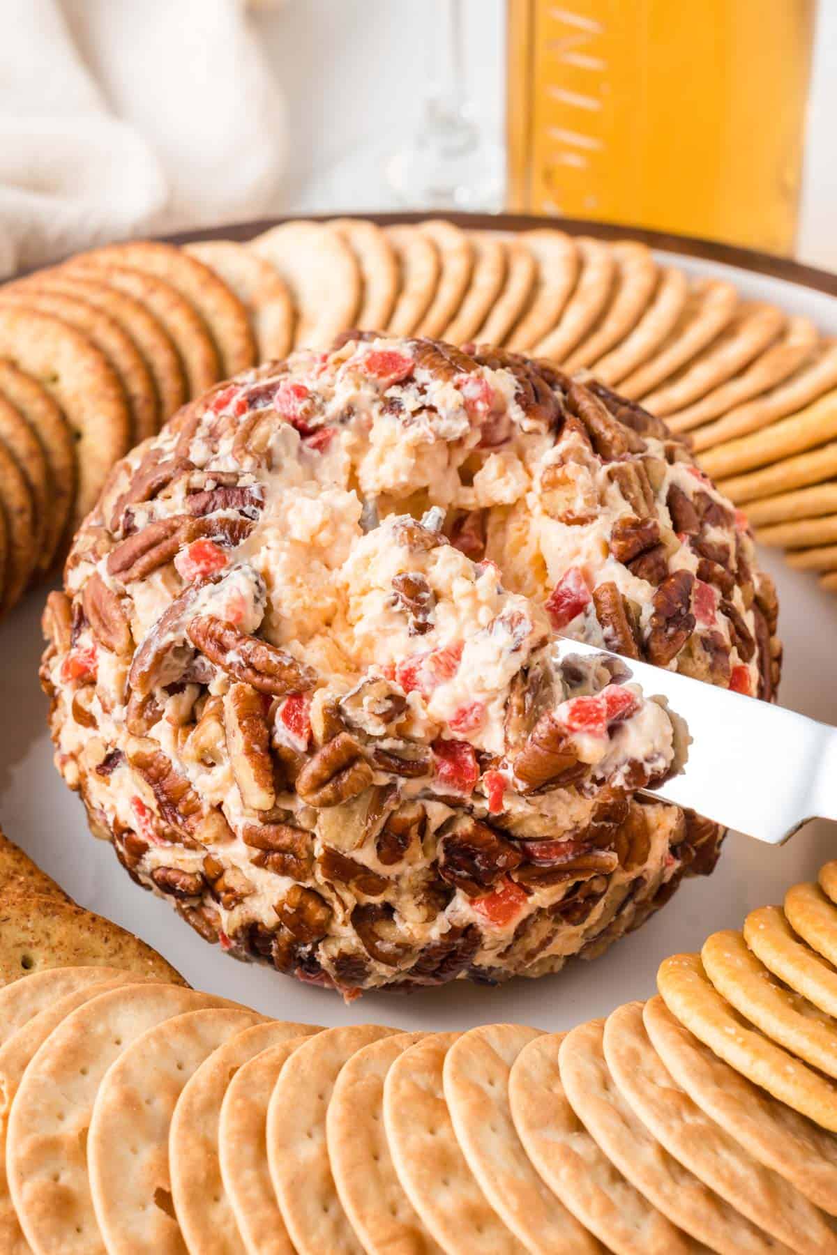 serving knife in the cheese ball