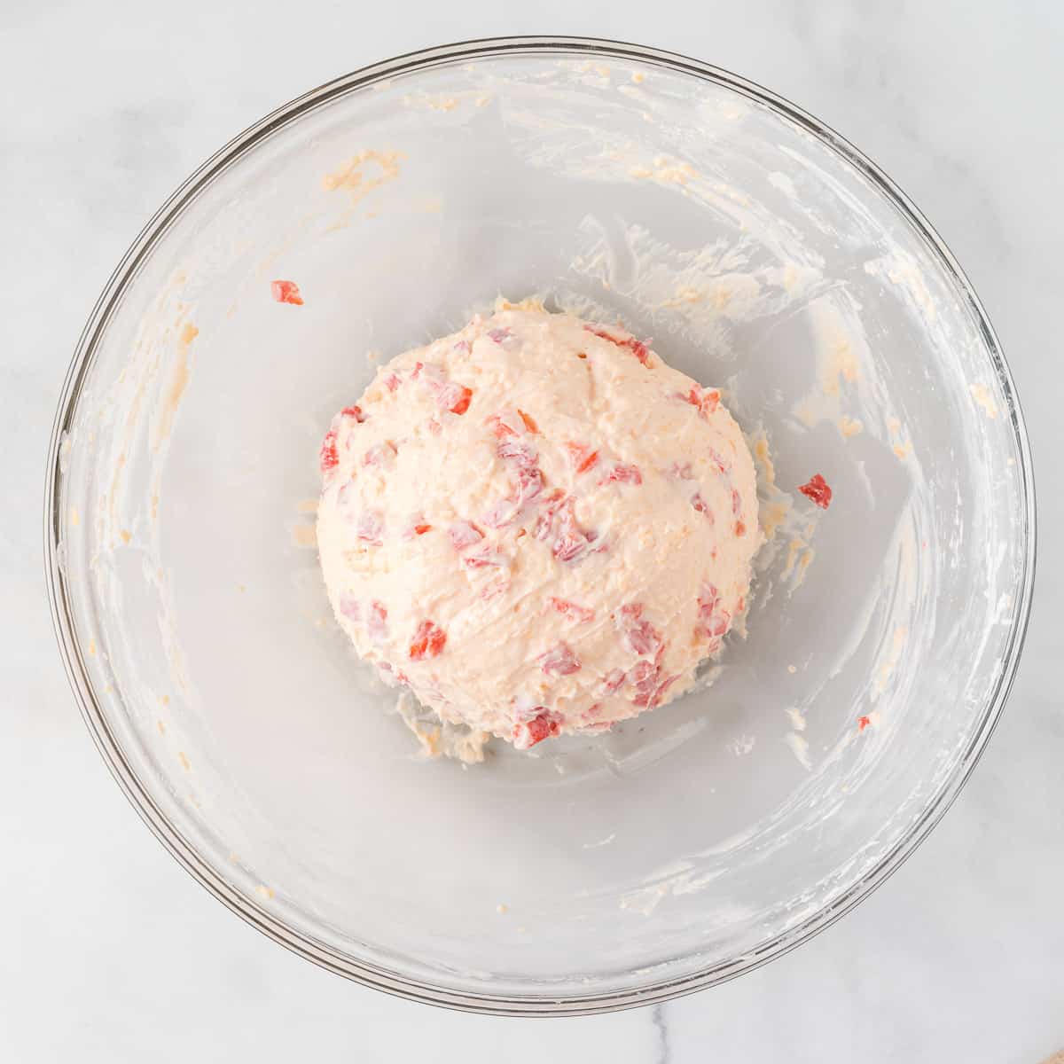 pimento cheese ball formed into a round shape