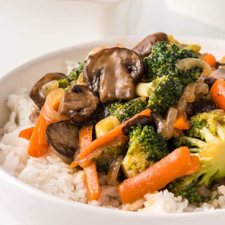 teriyaki vegetables over white rice