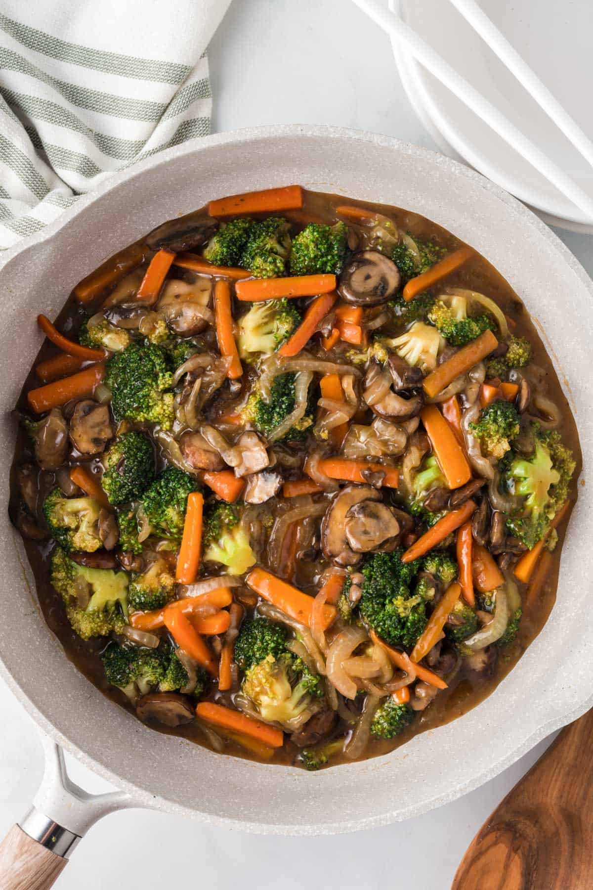 skillet with teriyaki vegetables