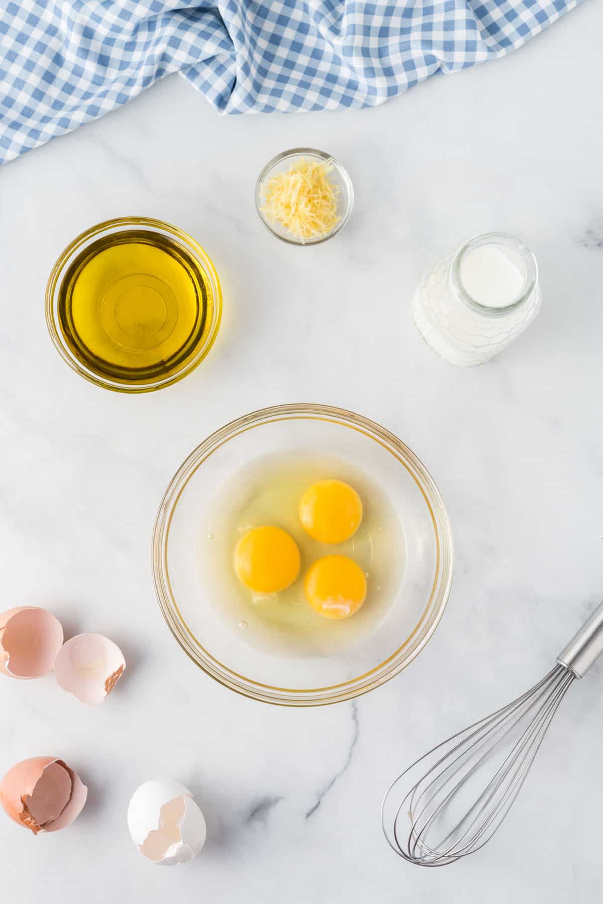 eggs, oil, lemon zest, and milk in separate bowls