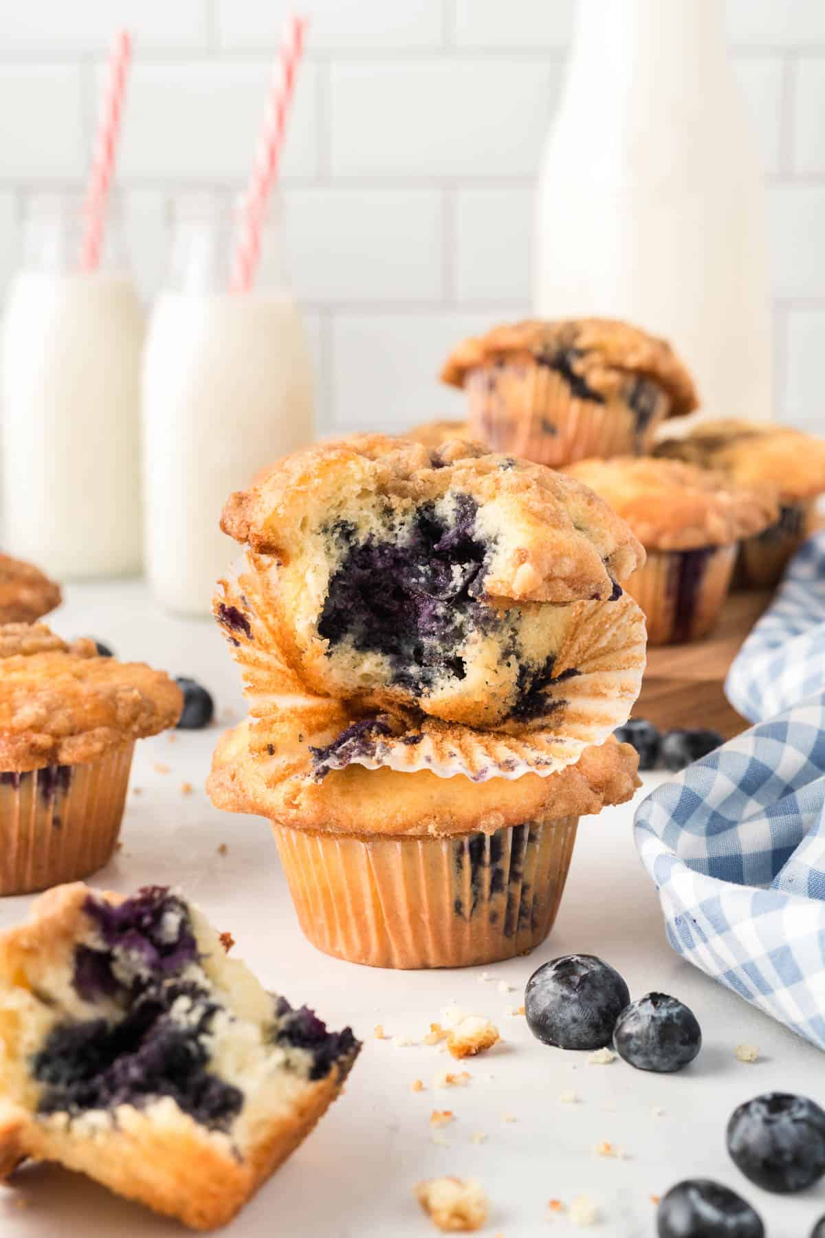 cake mix blueberry muffin with a bite taken out