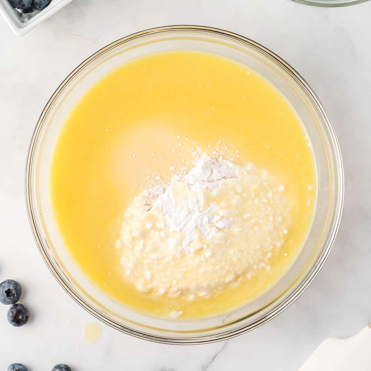 adding the wet ingredients to the cake mix