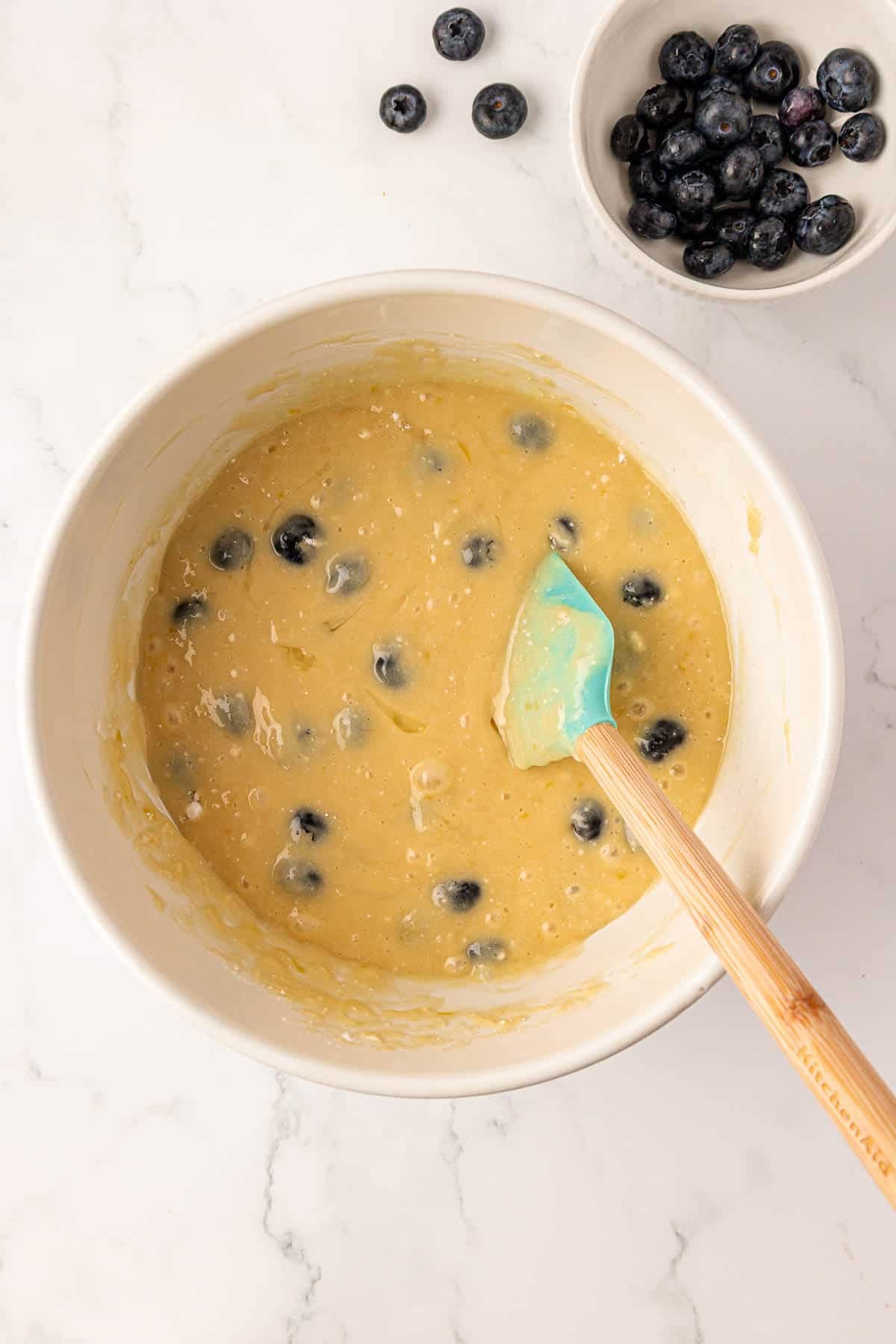blueberry muffin batter mixed together