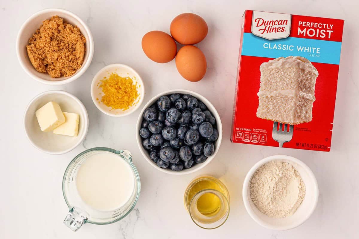 ingredients needed to make cake mix blueberry muffins