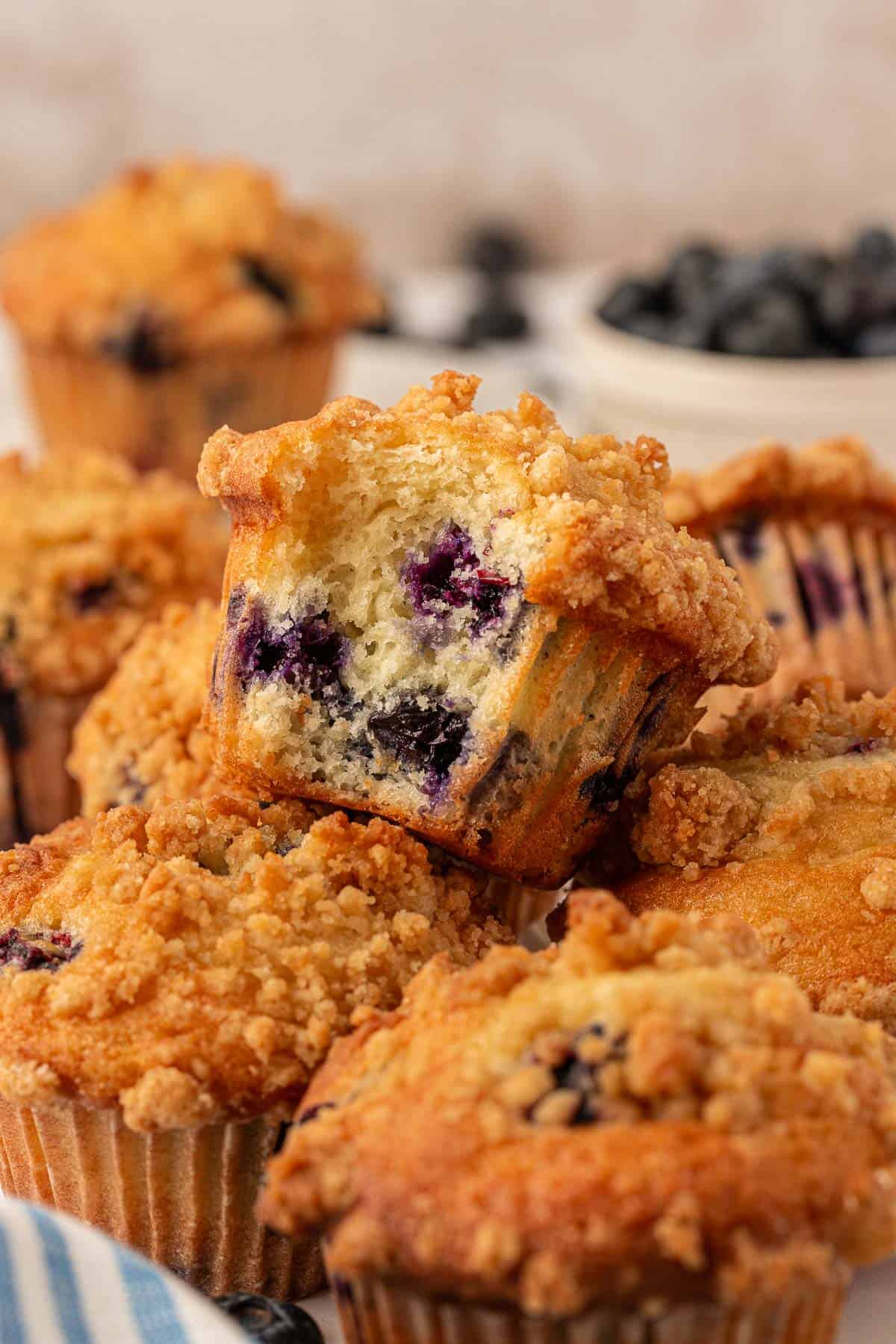 cake mix blueberry muffin with a bite taken out
