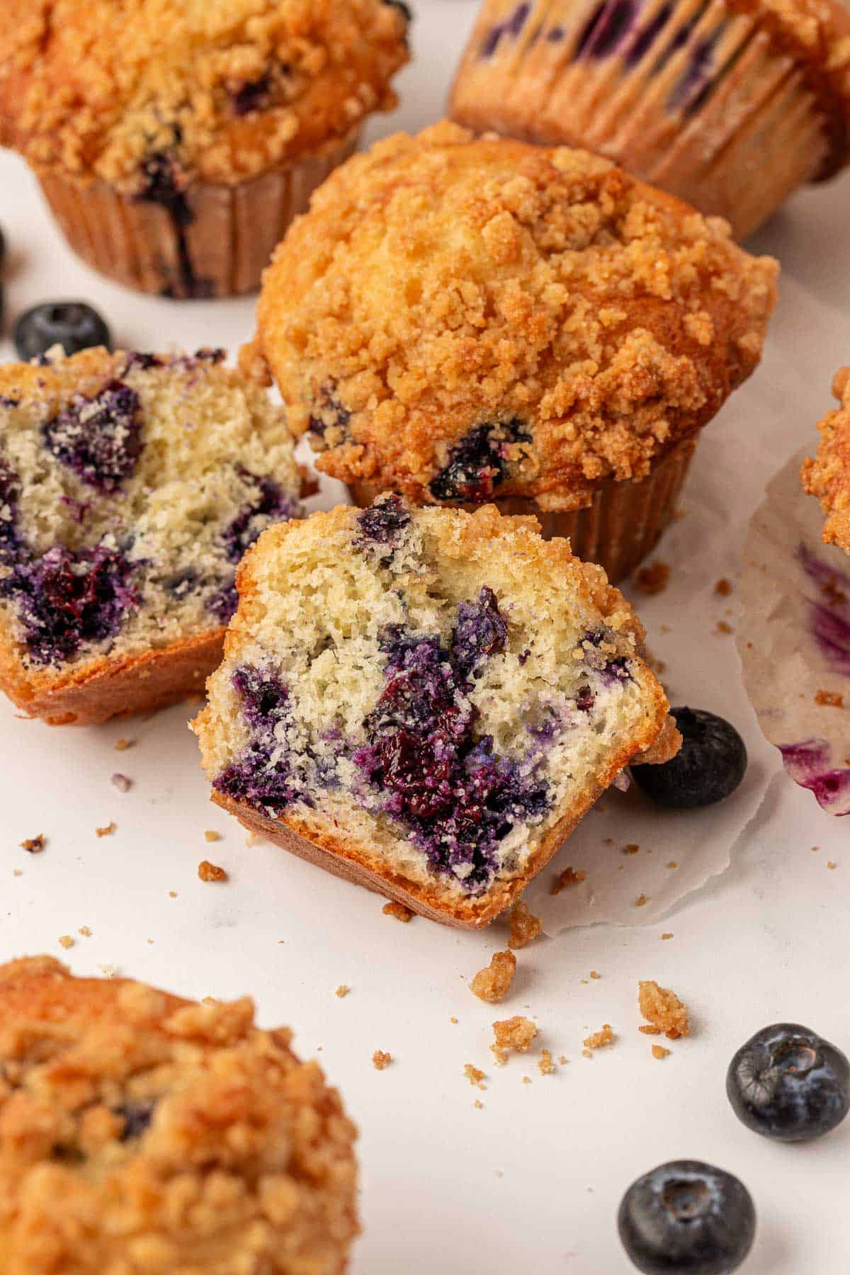 cake mix blueberry muffin cut in half