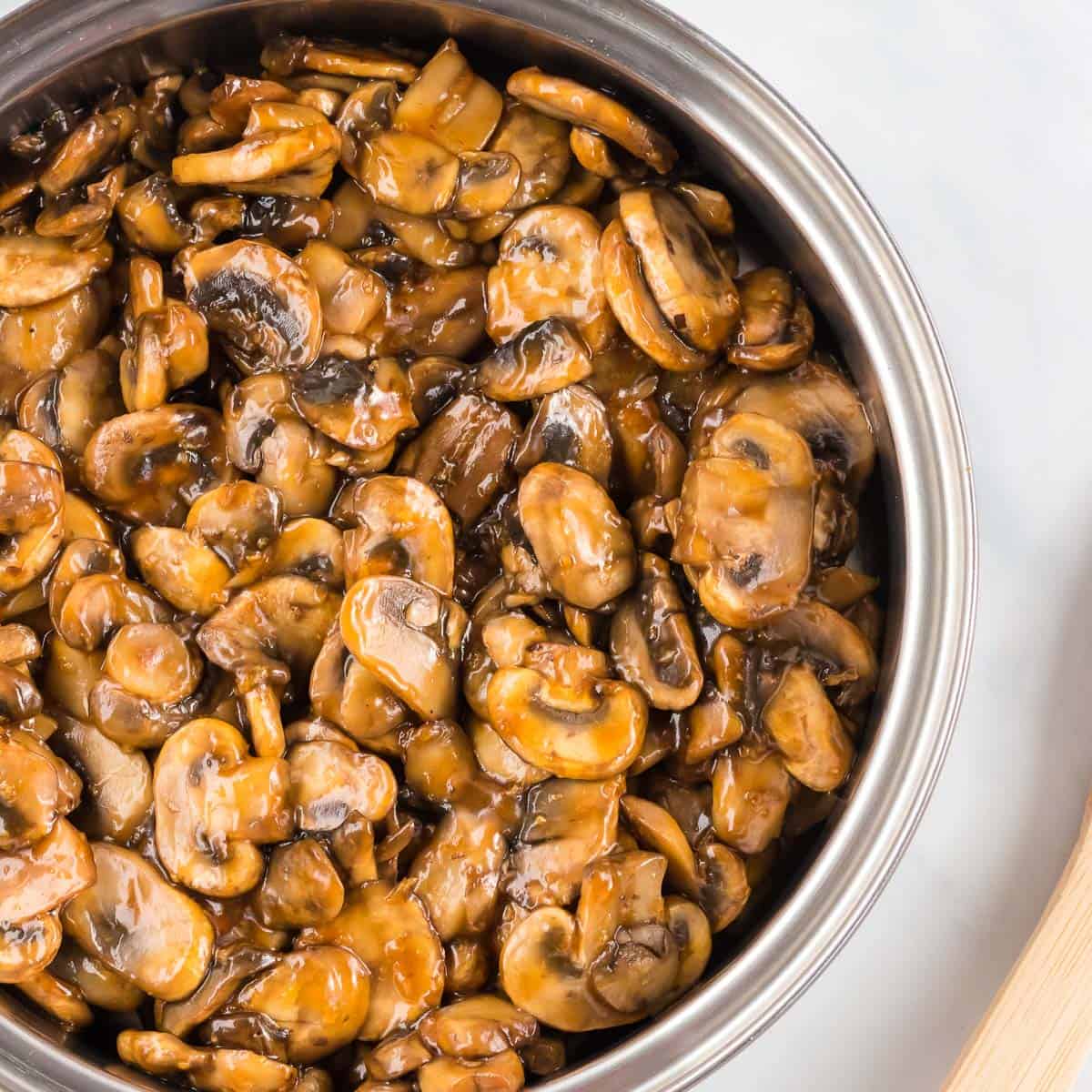teriyaki mushrooms in the cooking pan