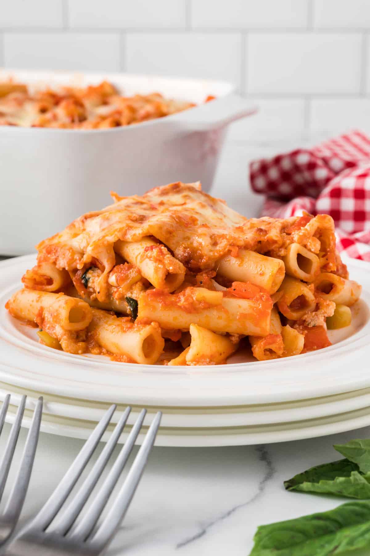 vegetarian baked ziti on a plate