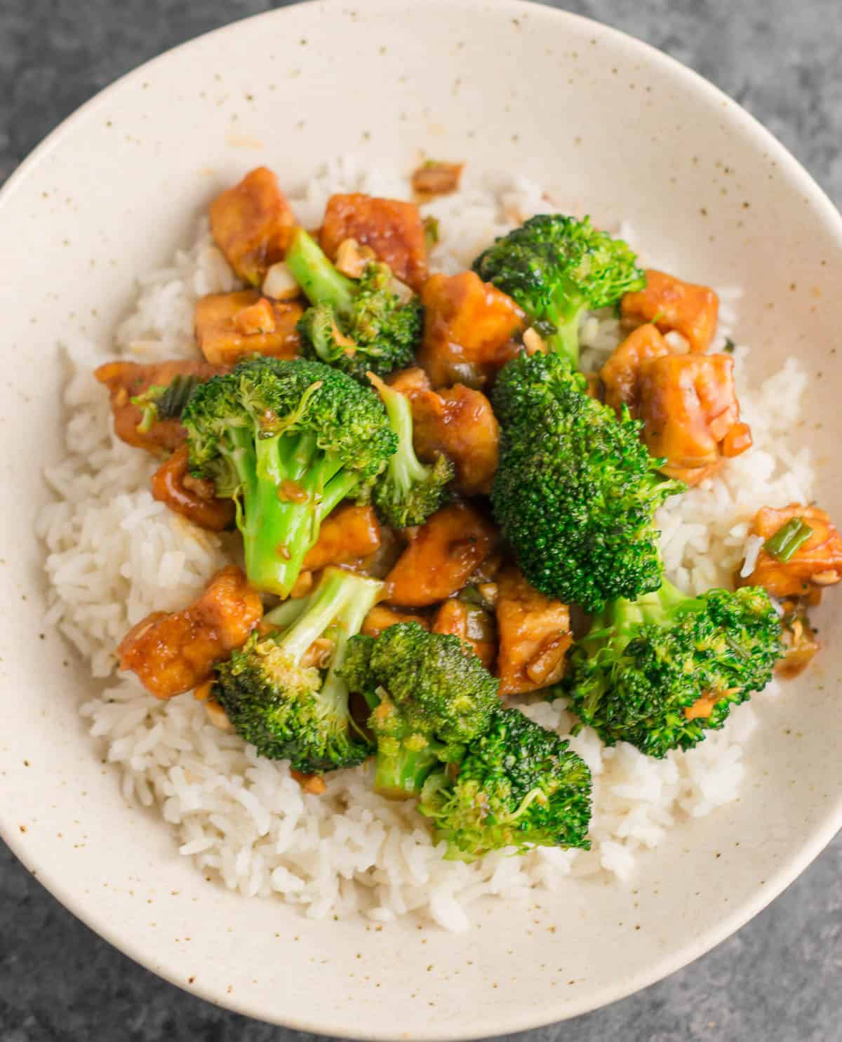 broccoli tofu stir fry over rice