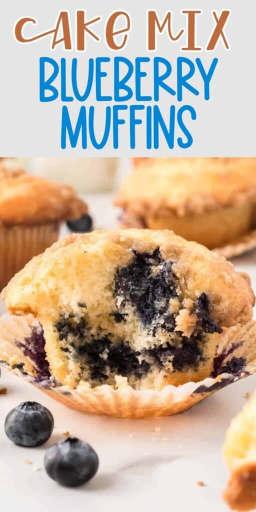 image with text "cake mix blueberry muffins"