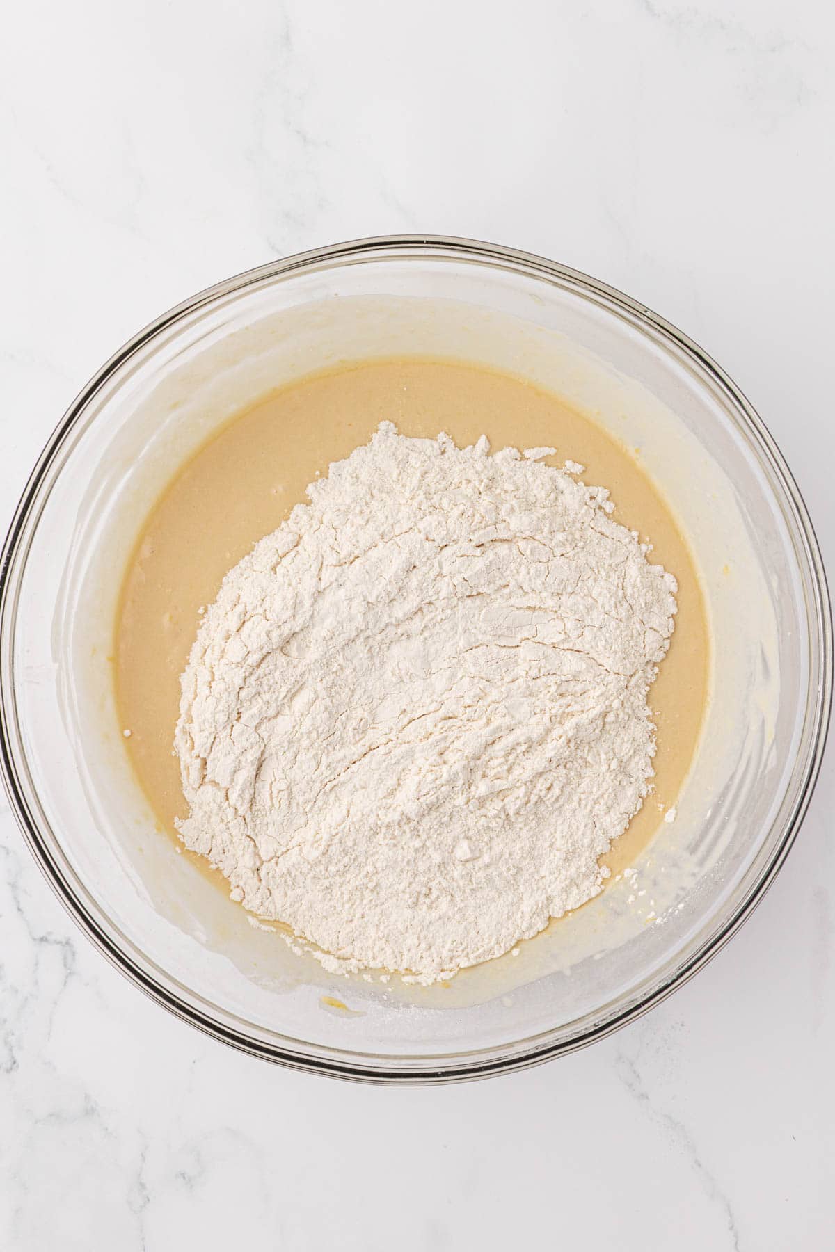 adding the dry ingredients to the wet ingredients