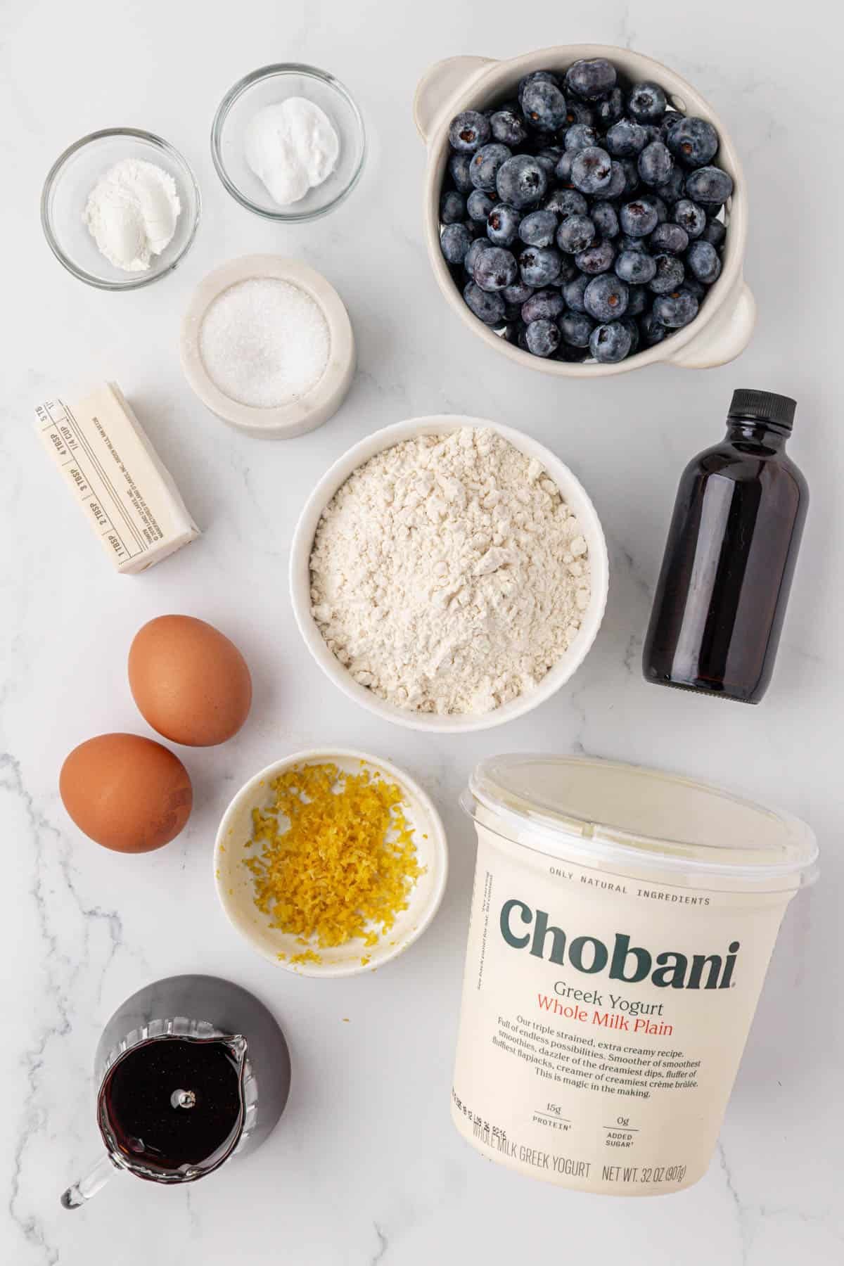ingredients to make mini blueberry muffins