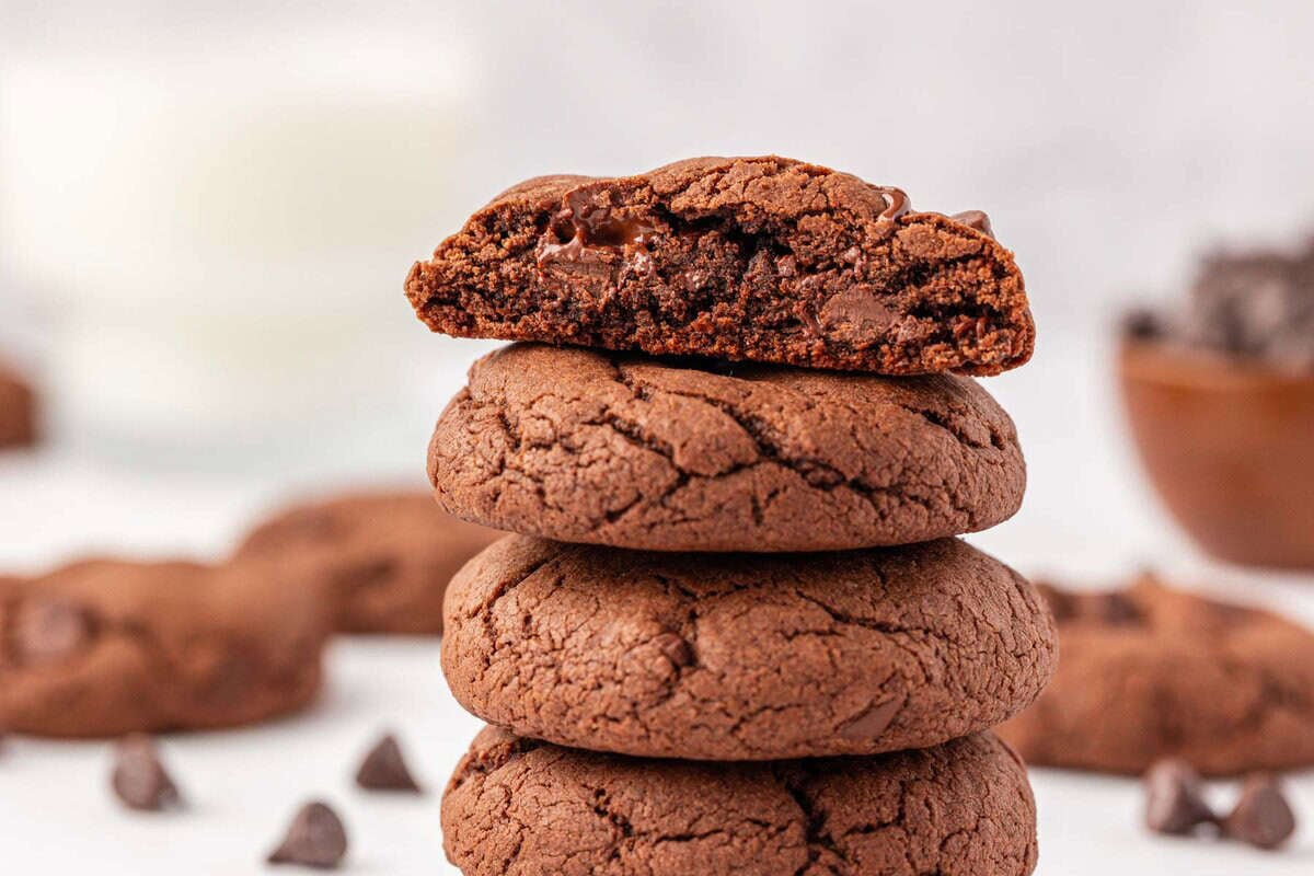 chocolate cake mix cookies stacked