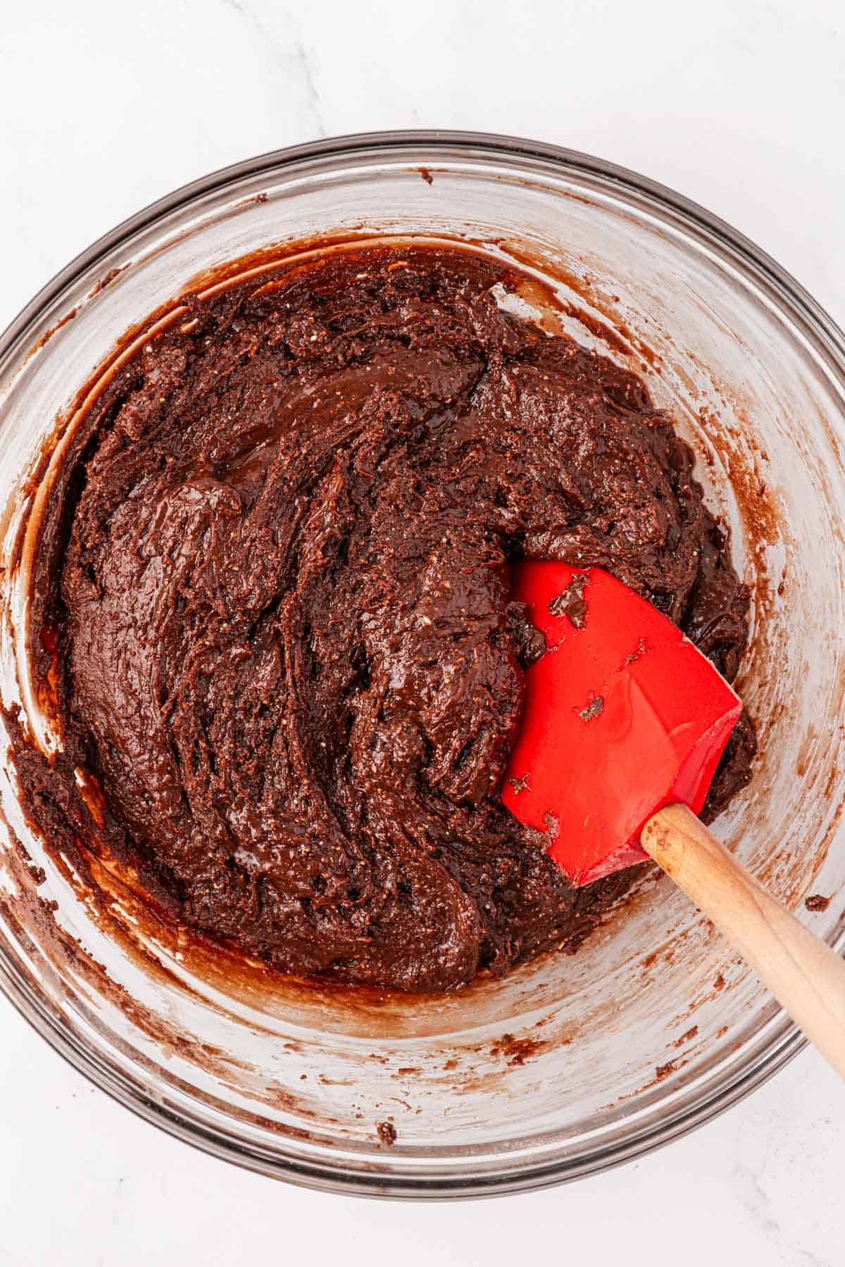 chocolate cookie batter mixed together