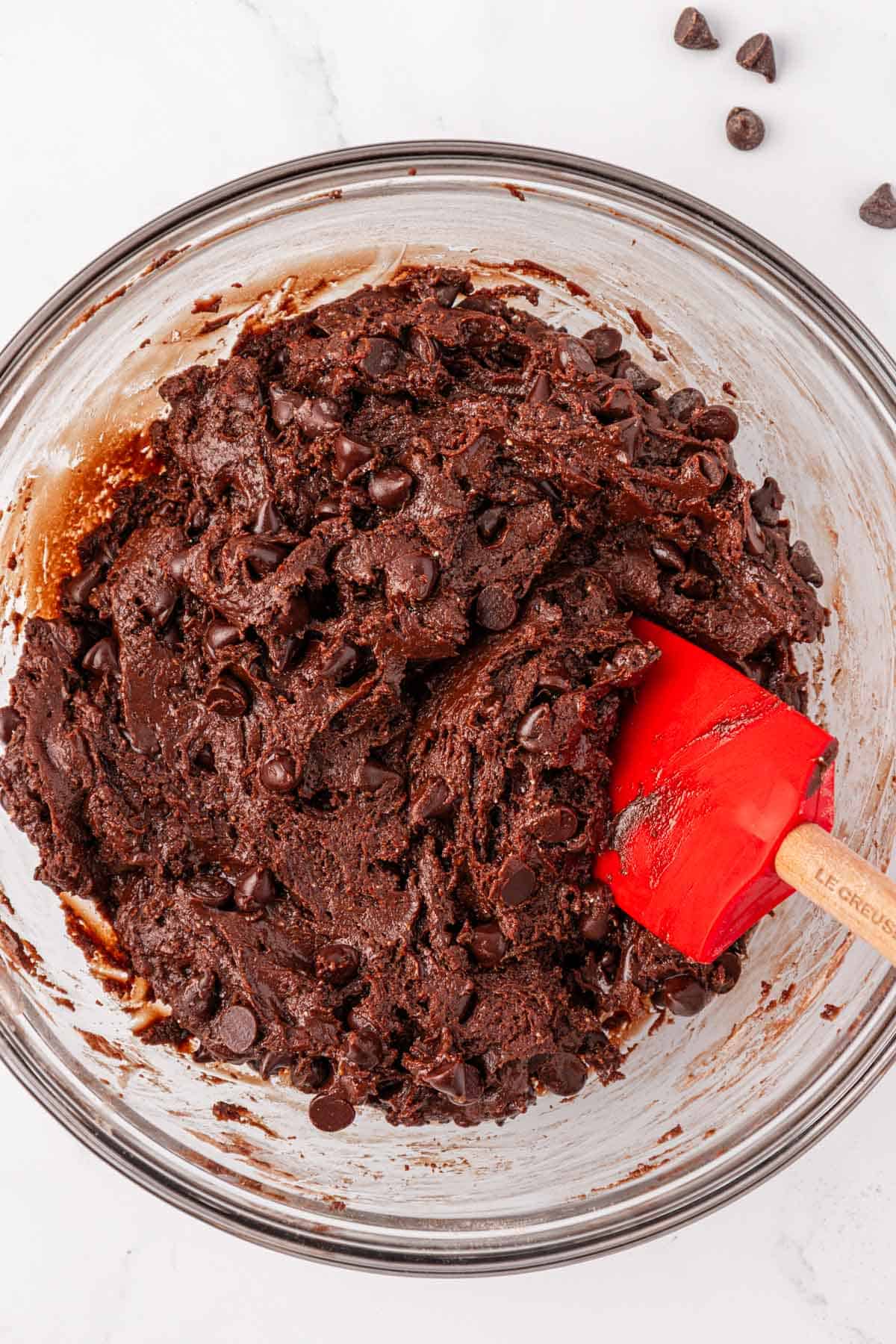 chocolate cake mix cookie batter mixed together