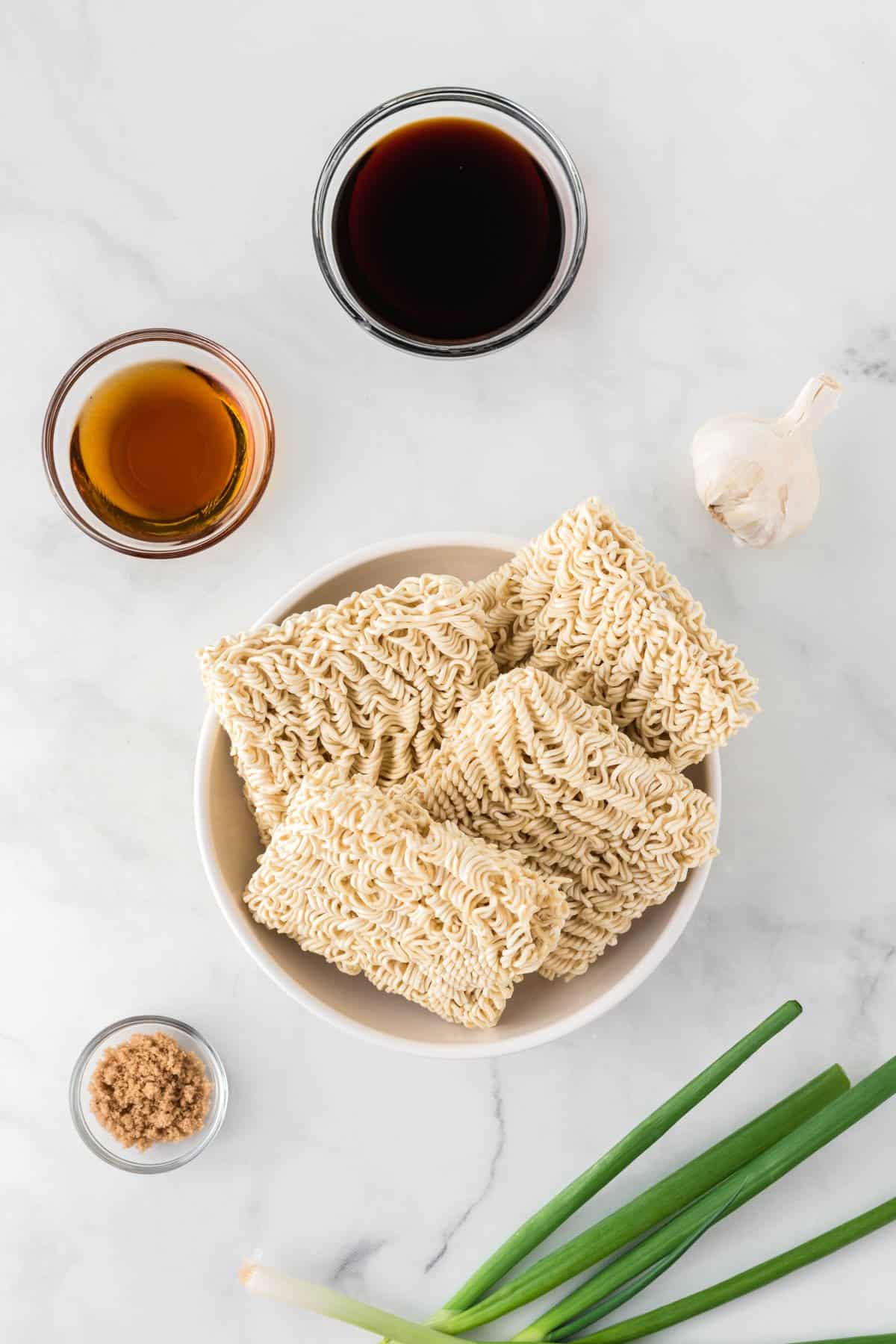 ingredients to make sesame garlic ramen noodles