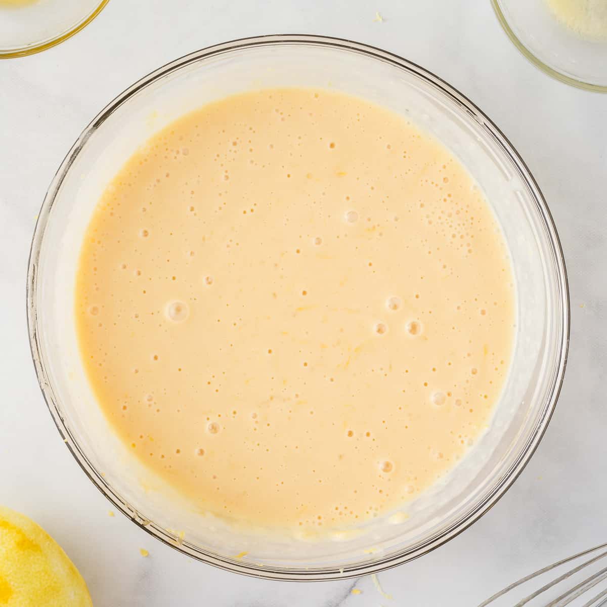 wet ingredients mixed together in a mixing bowl