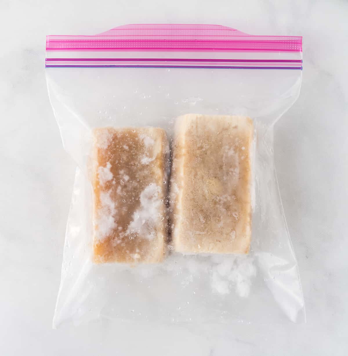 frozen tofu in a ziploc bag