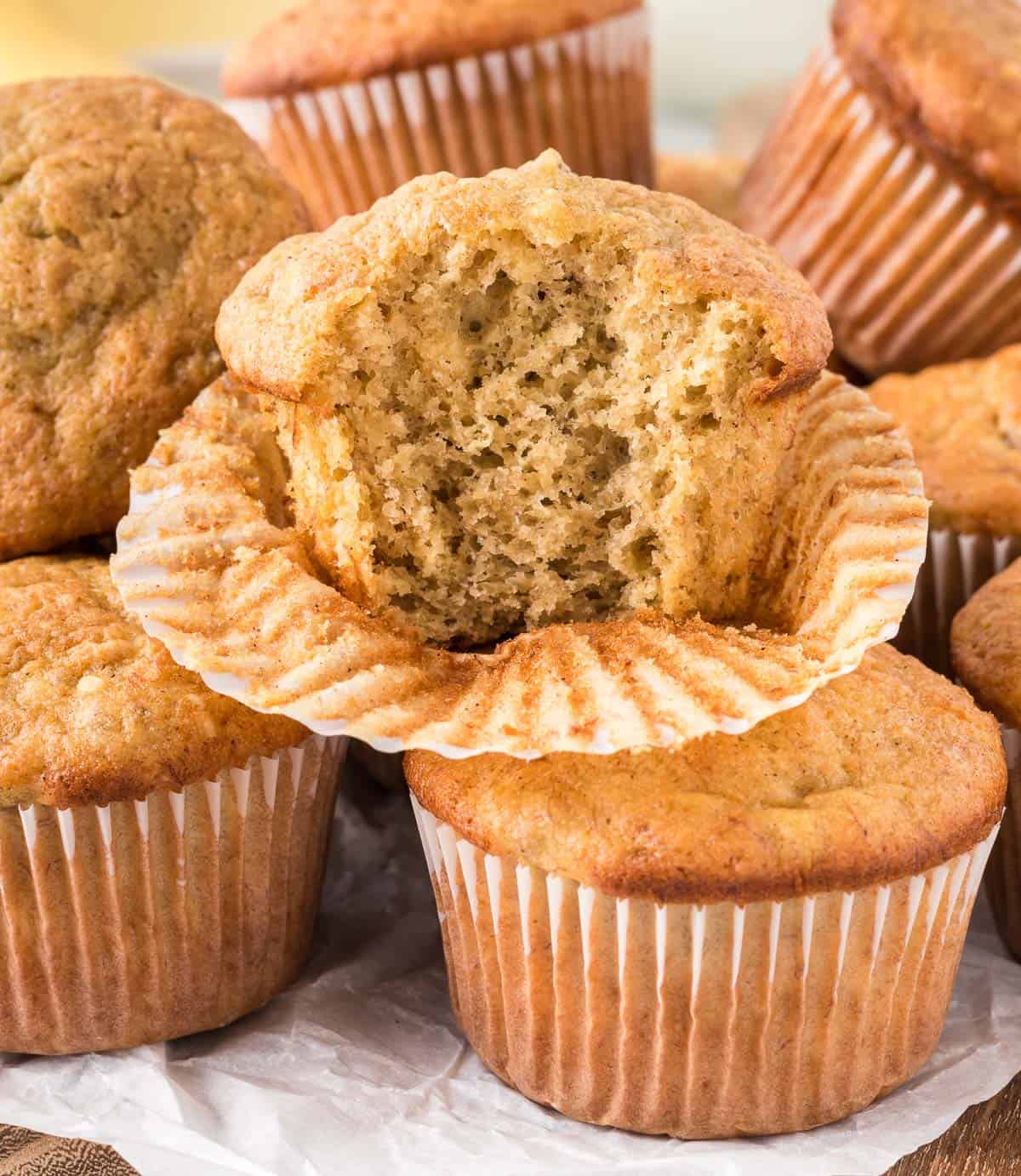 banana muffin with a bite taken out