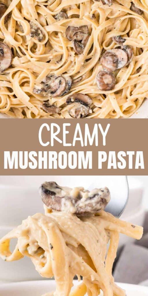 image with text "creamy mushroom pasta"