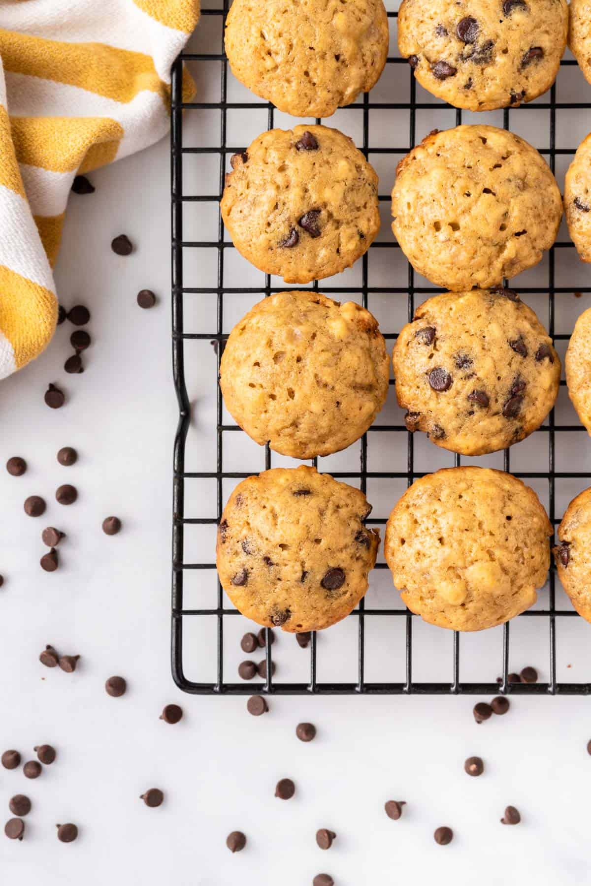 mini banana muffins on a wire cooling rack