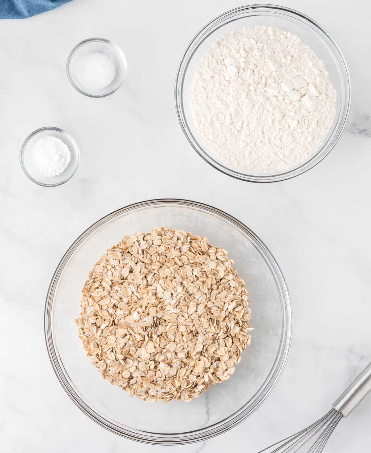 oats, flour, salt, and baking soda