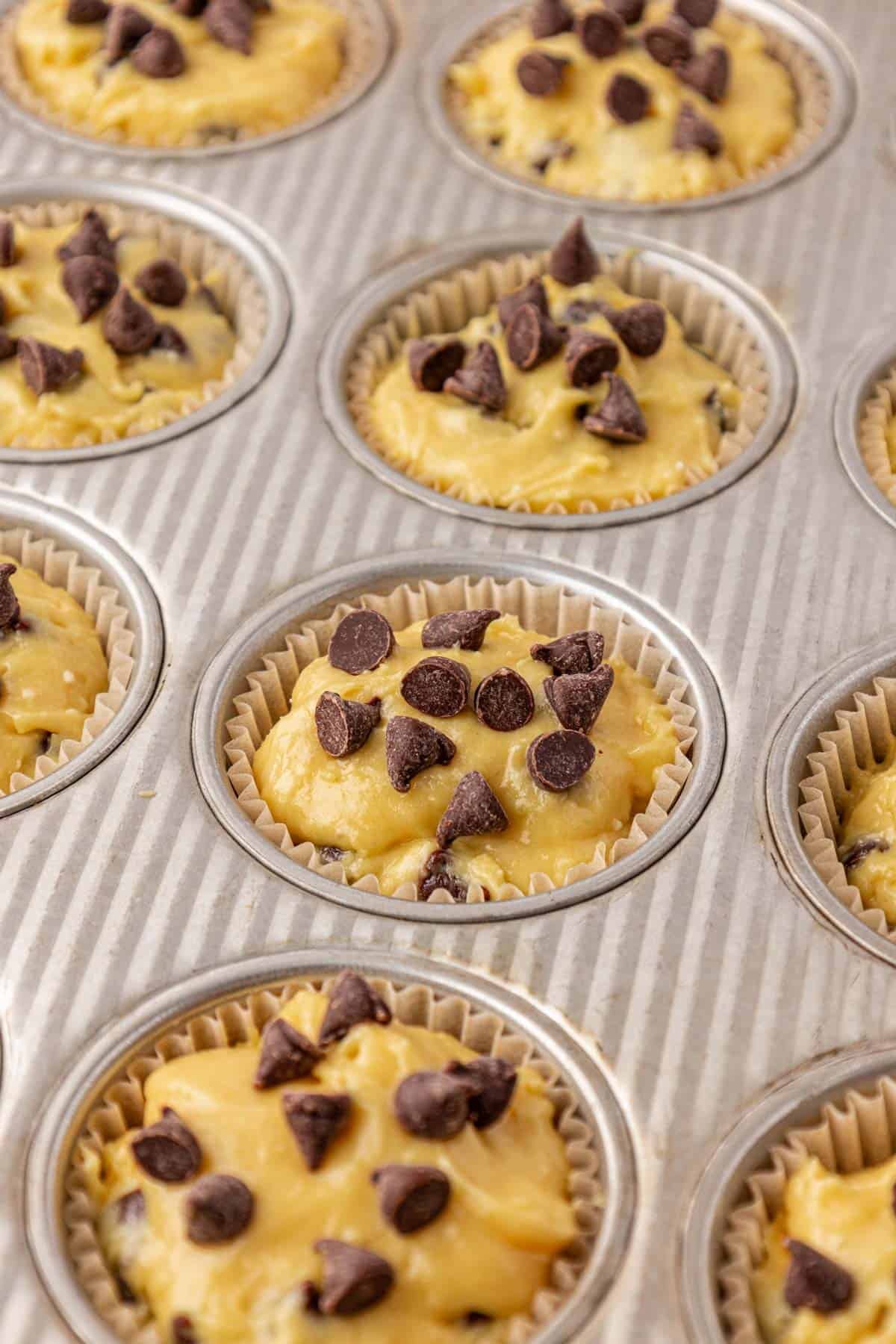 muffin tin filled with batter