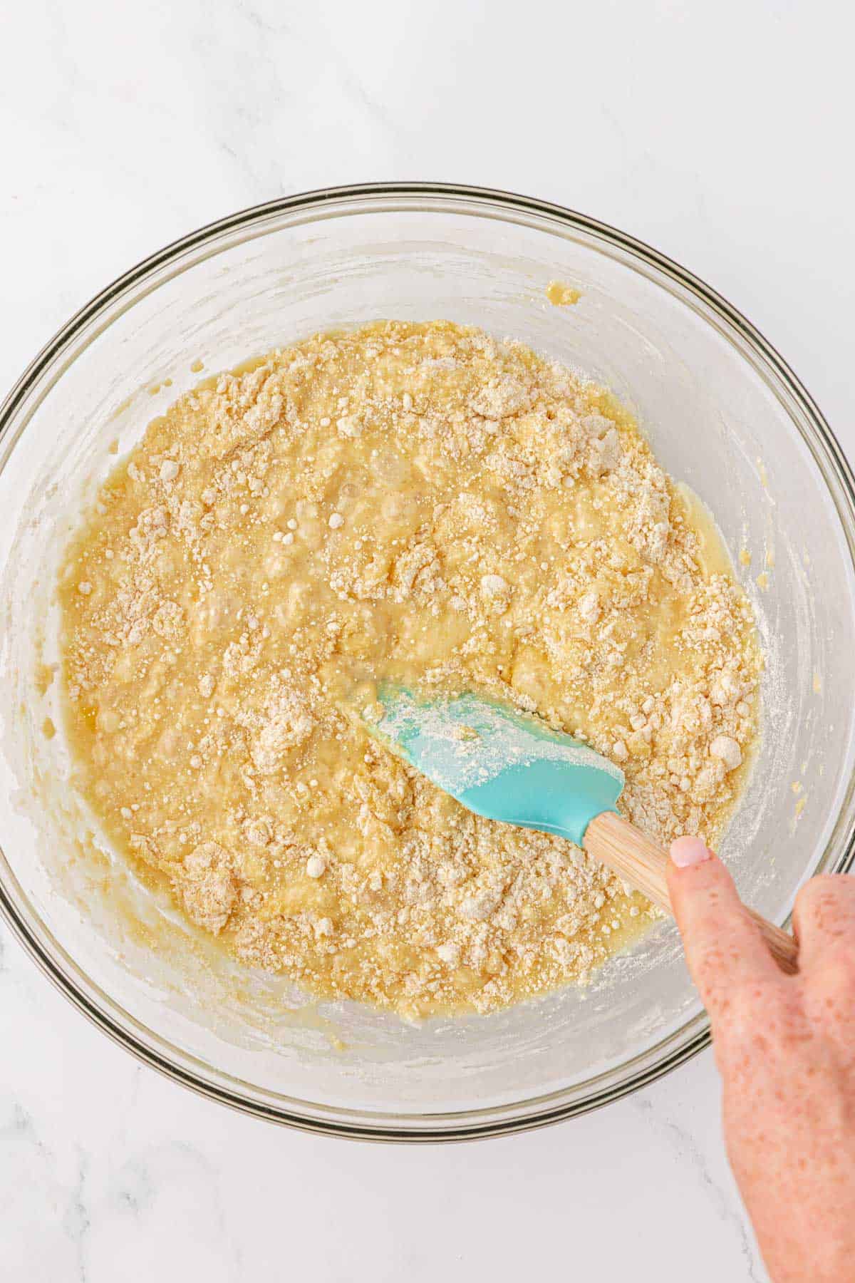 folding the cake mix into the batter