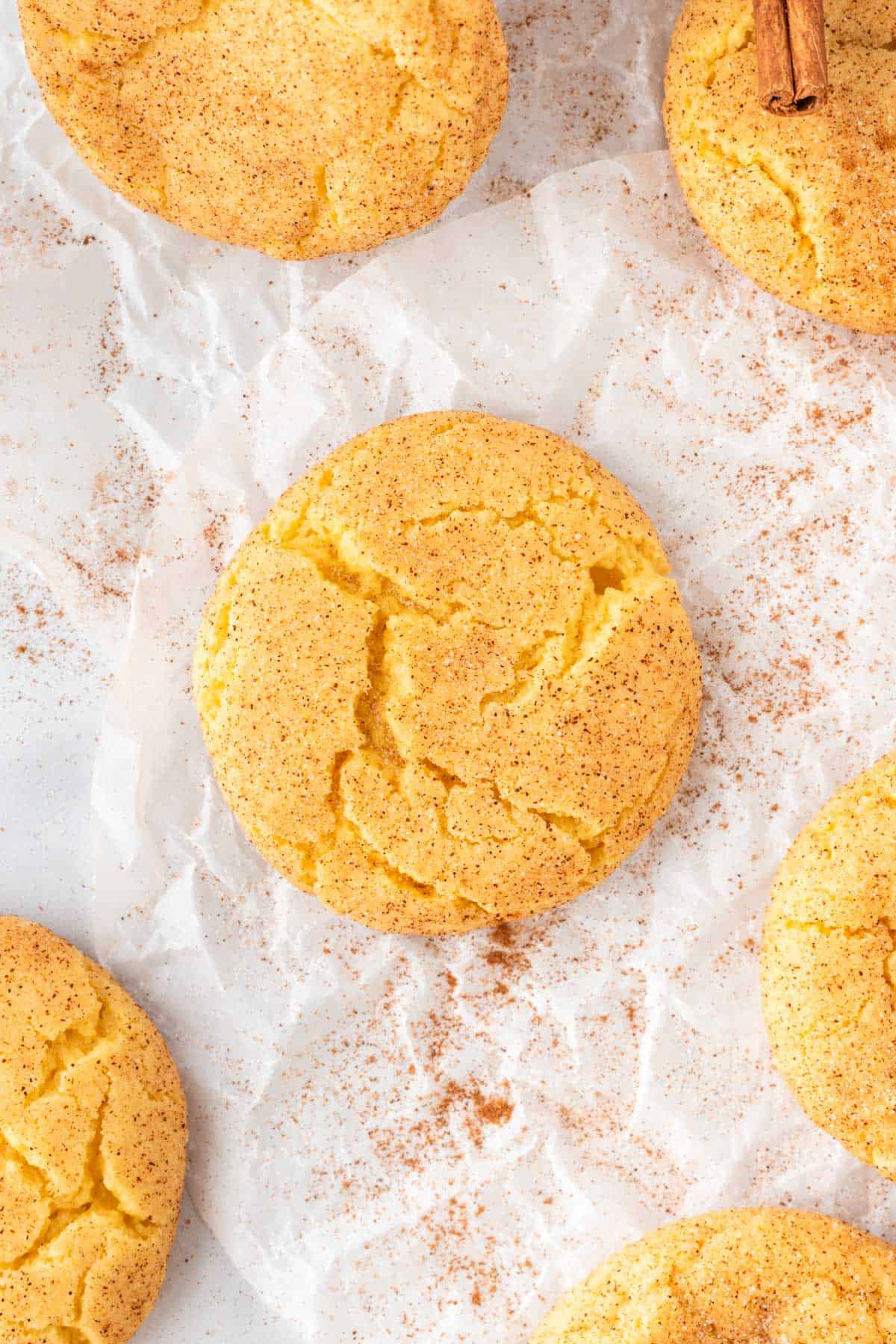 cake mix snickerdoodle on parchment paper