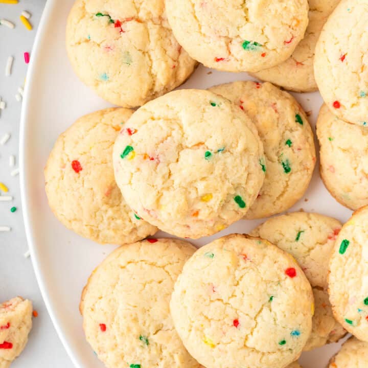 funfetti cookies on a white plate