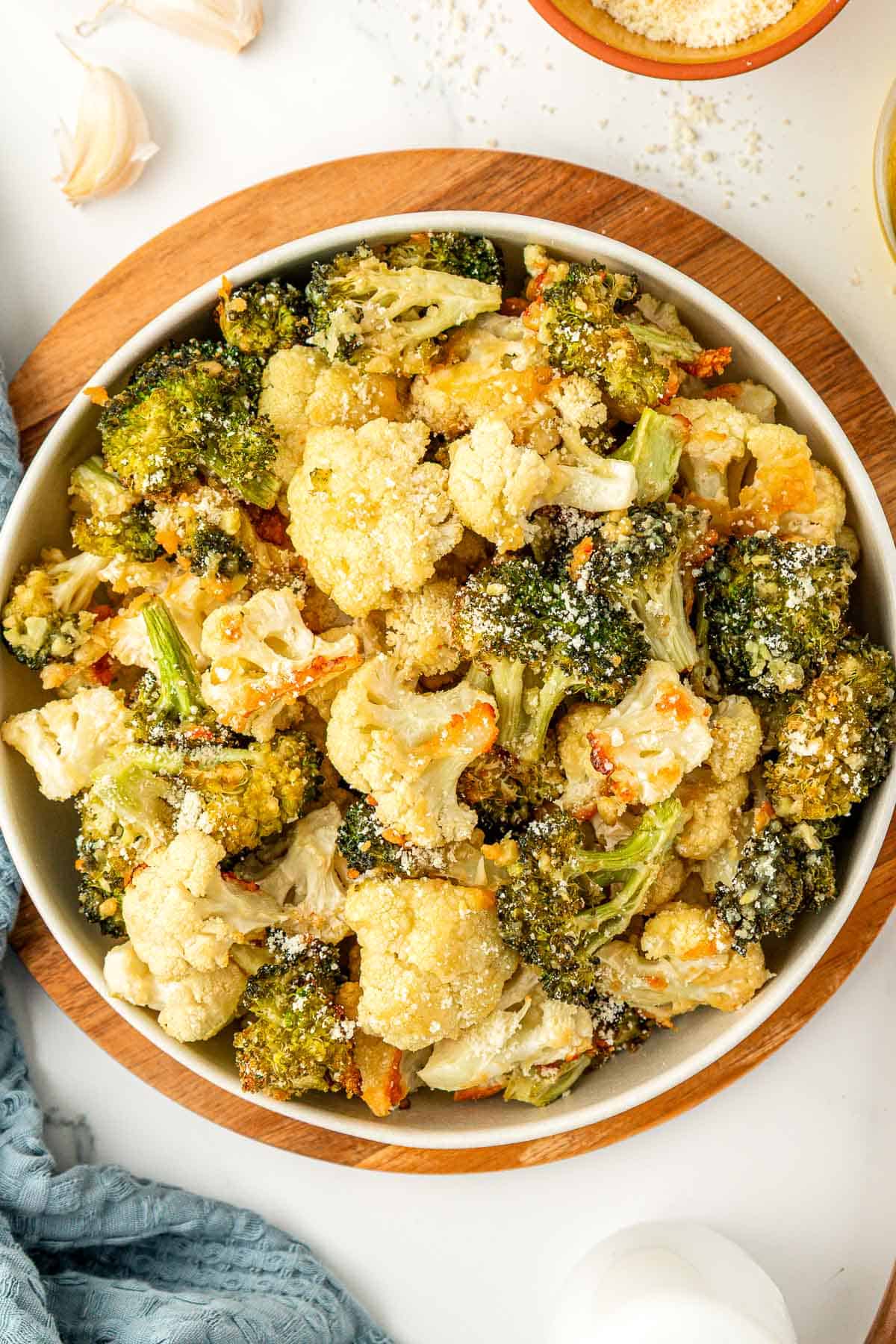 roasted broccoli and cauliflower in a bowl