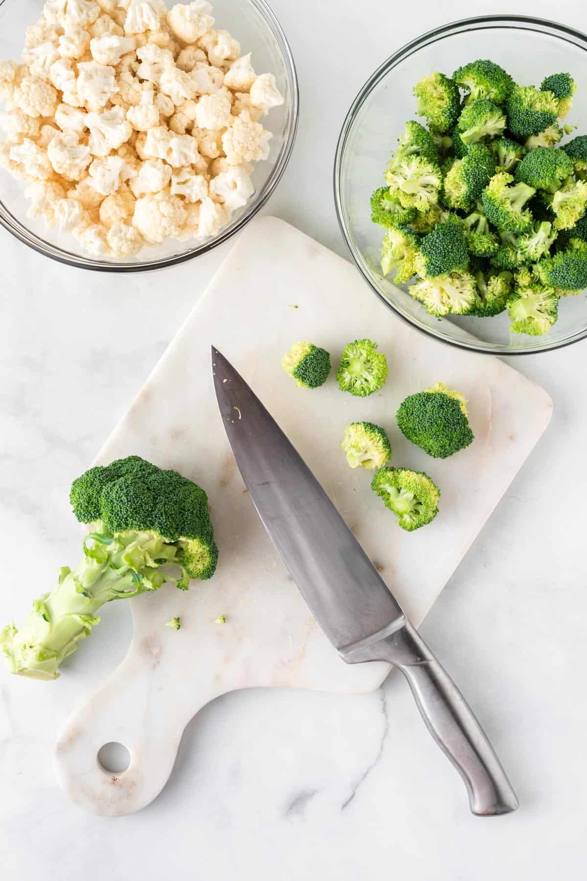 cutting broccoli into florets