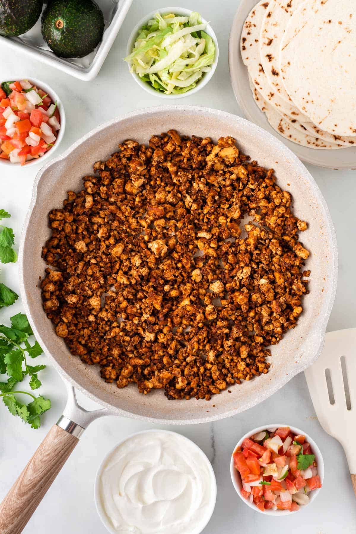 tofu taco meat i na skillet