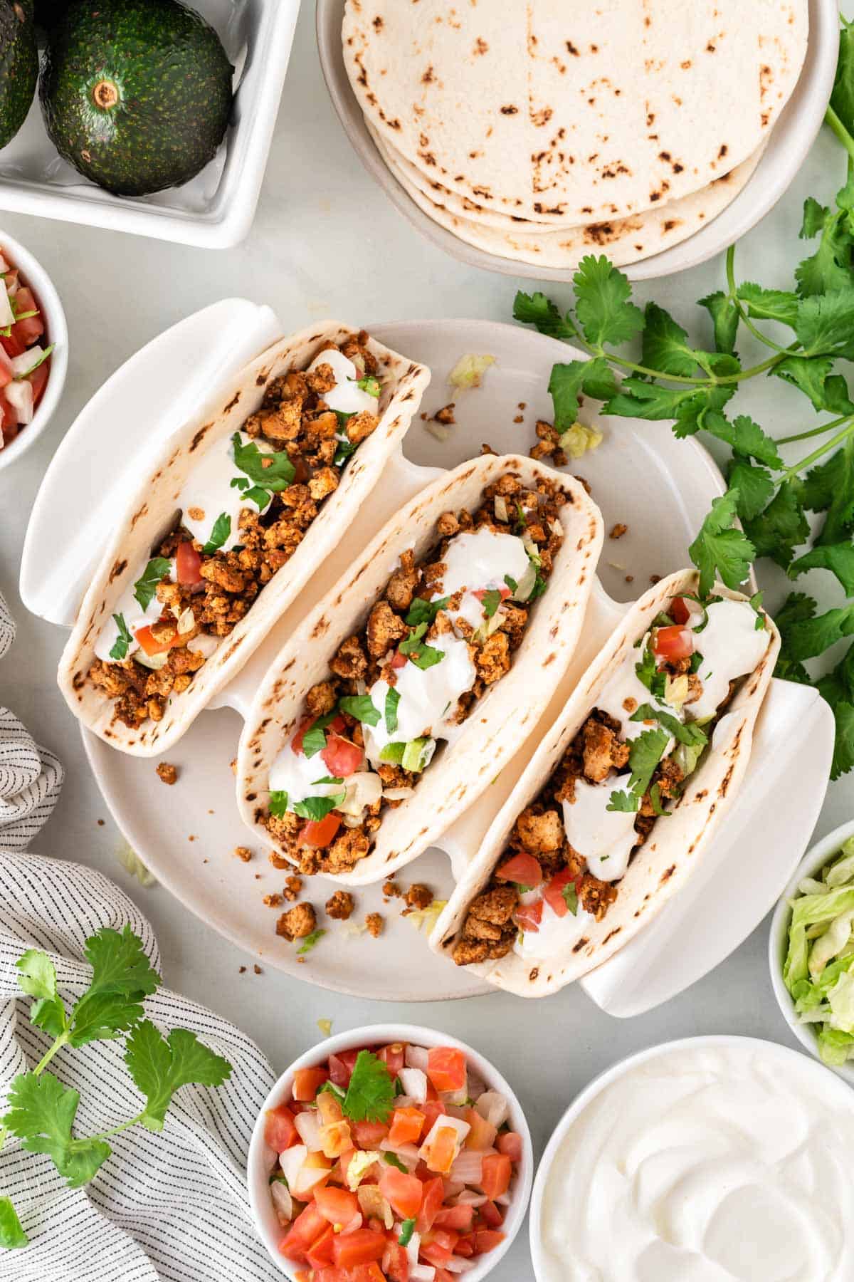 tofu tacos in a taco stand