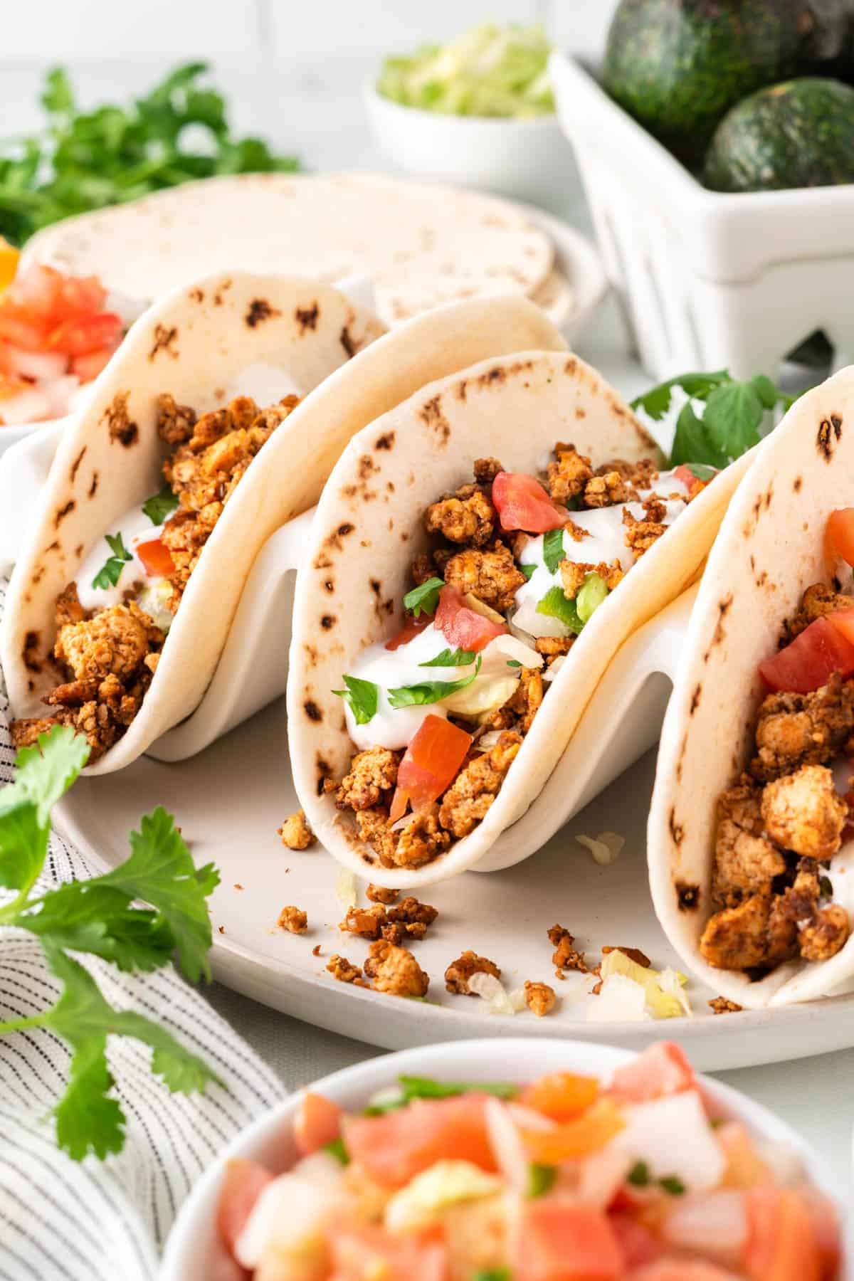 tofu tacos in a taco stand