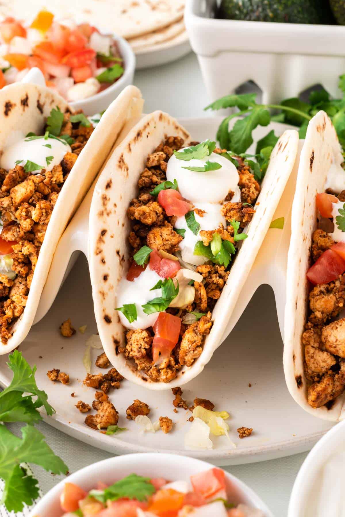 tofu tacos in a taco stand