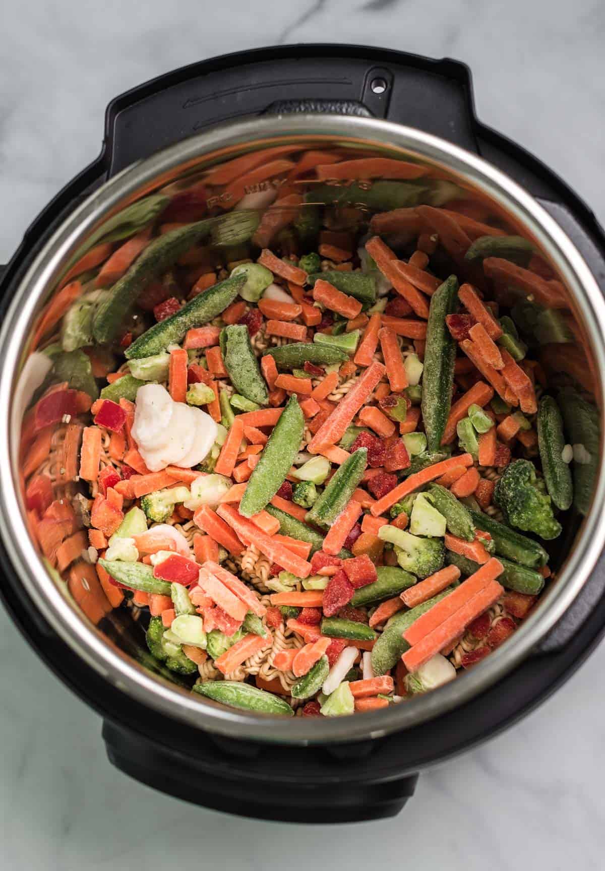 frozen stir fry vegetables added to the instant pot