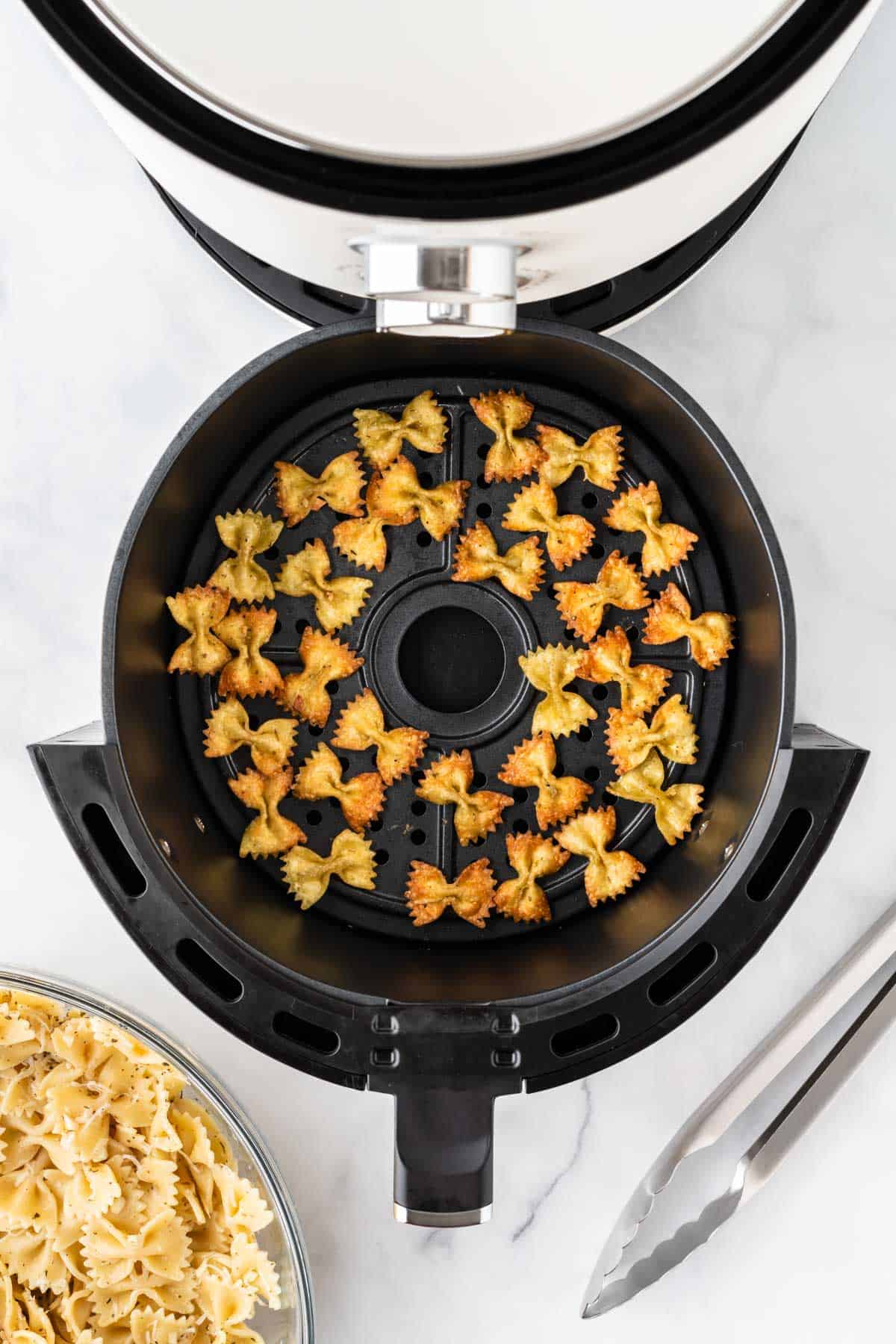 air fryer pasta chips in the basket
