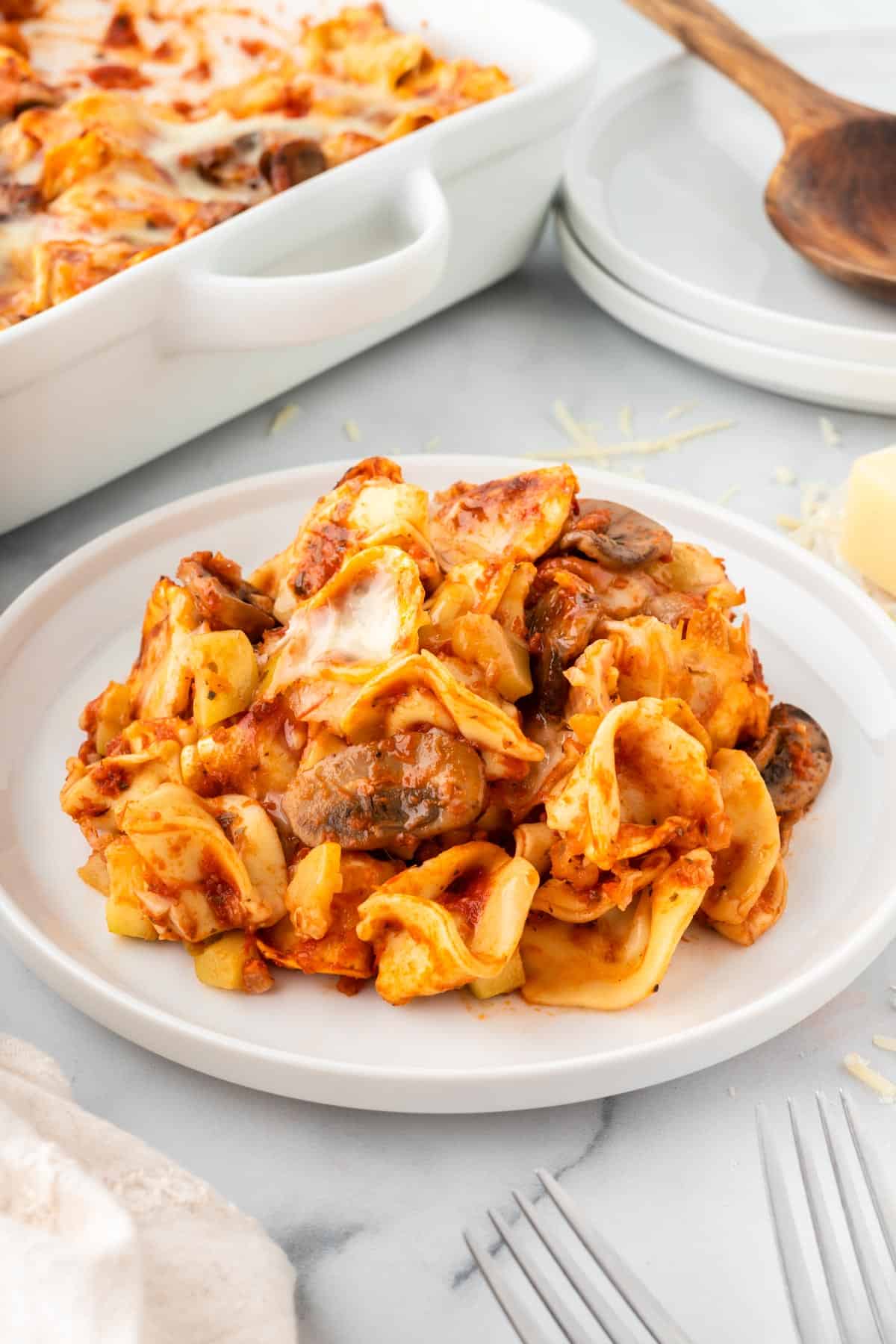 baked tortellini on a plate