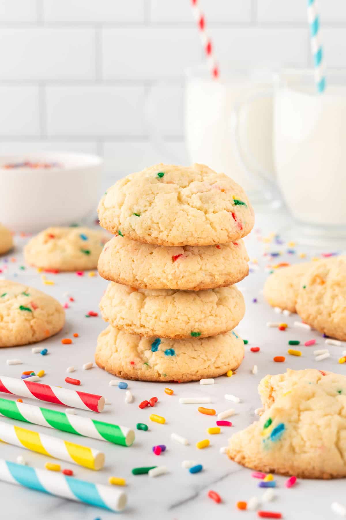 funfetti cake mix cookies stacked