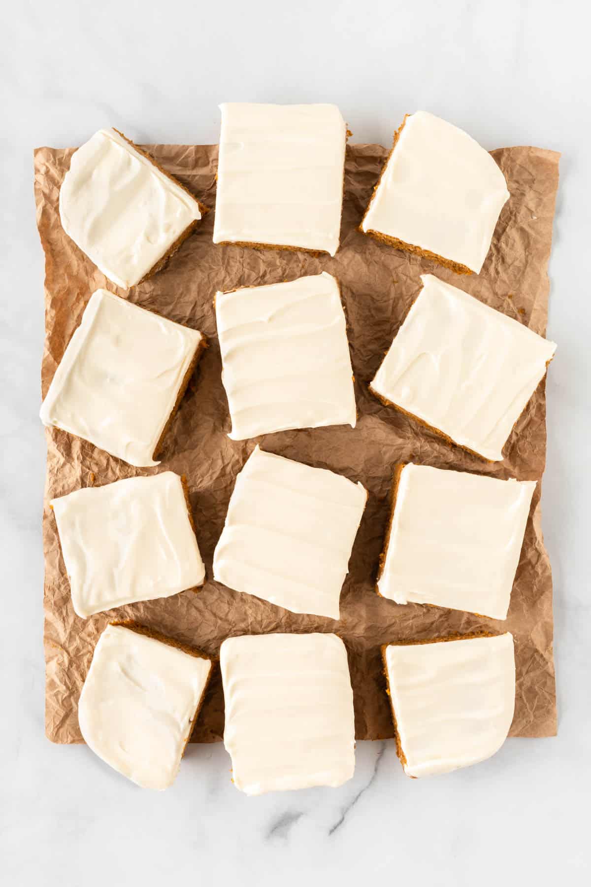 cake mix pumpkin bars cut into 12 squares