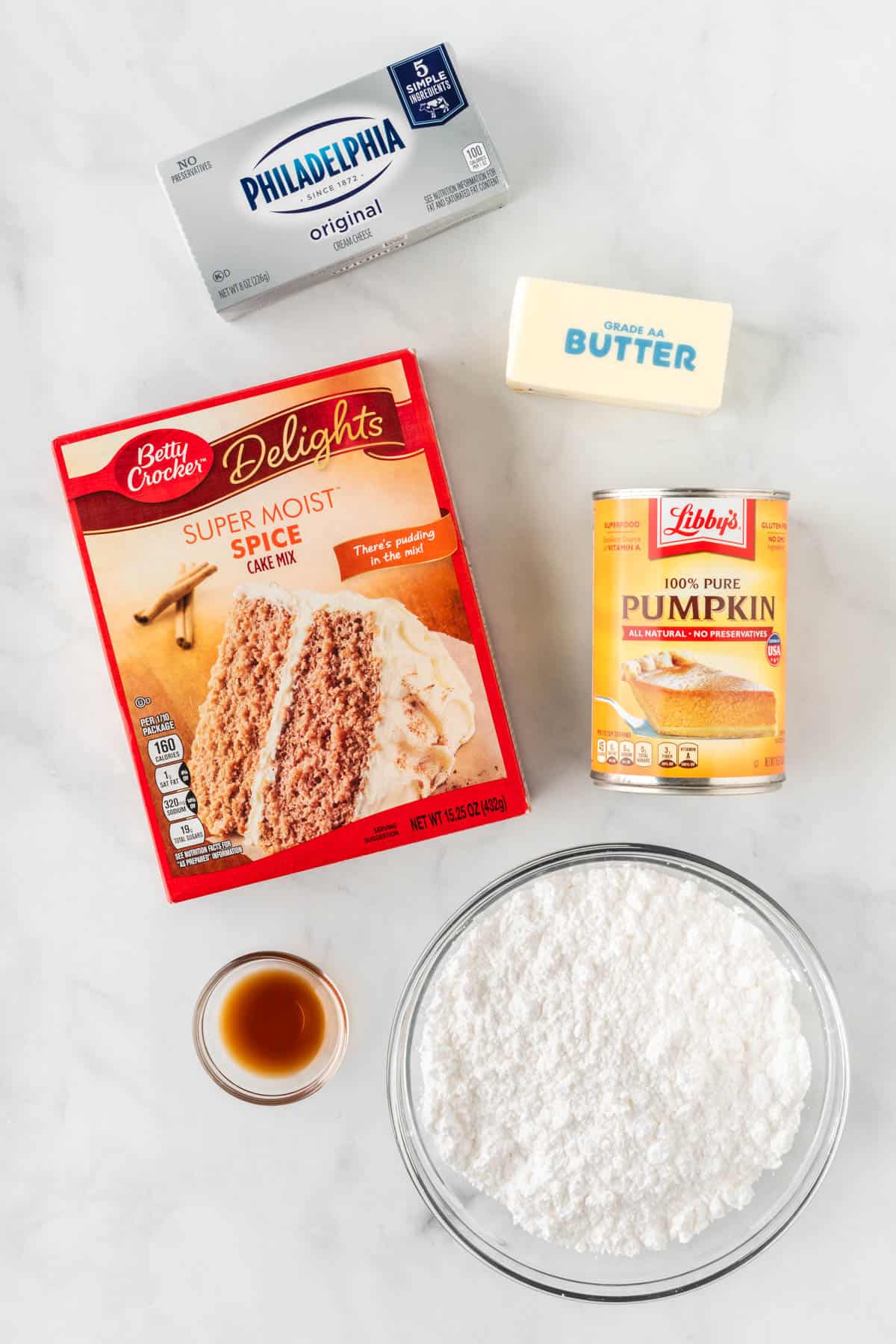 ingredients needed to make cake mix pumpkin bars