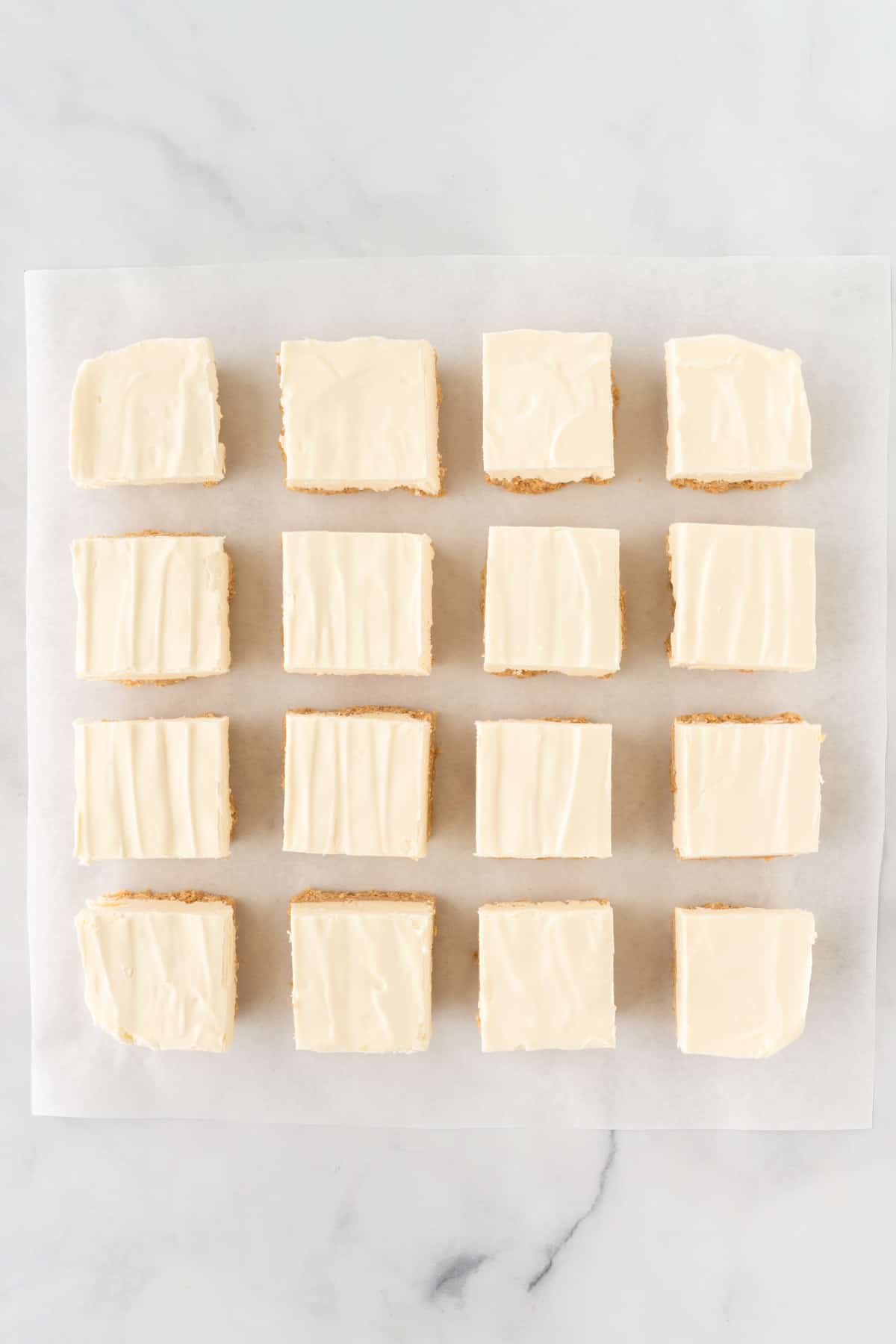 no bake cheesecake bars cut into squares