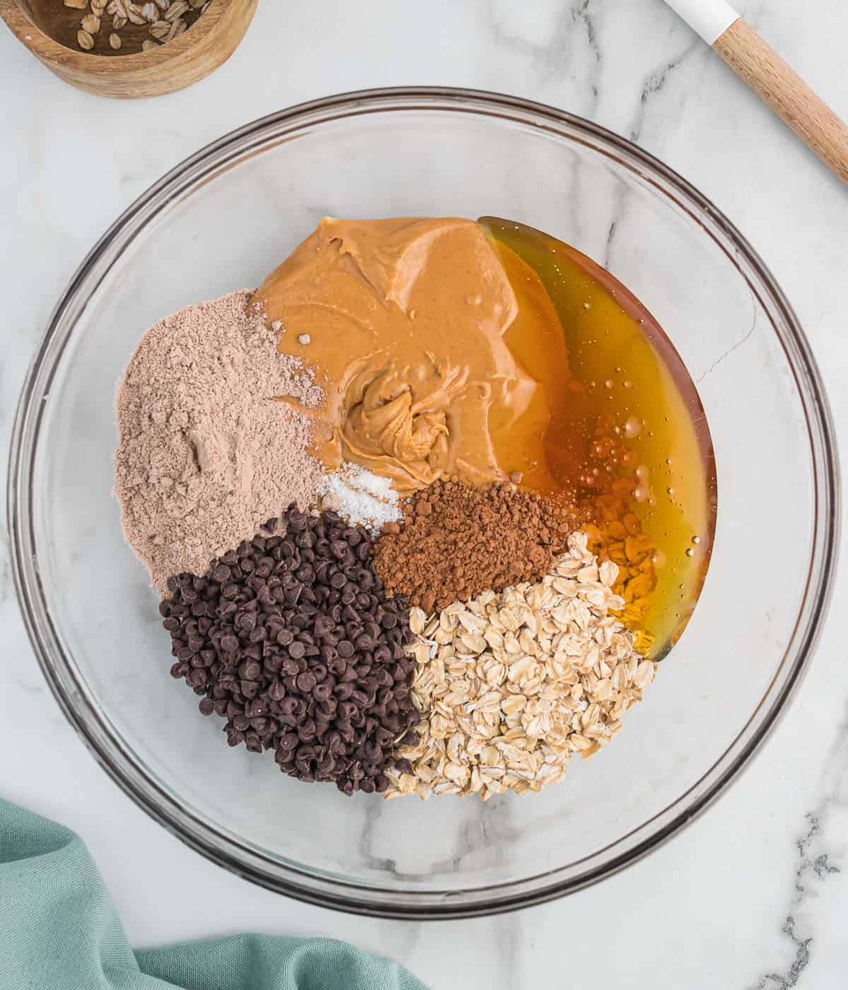 protein ball ingredients in a mixing bowl