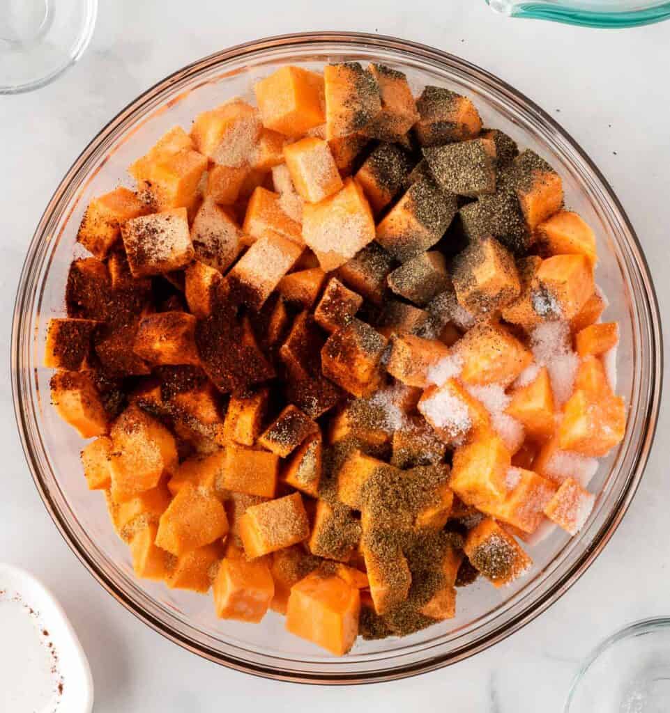 sweet potato cubes topped with spices