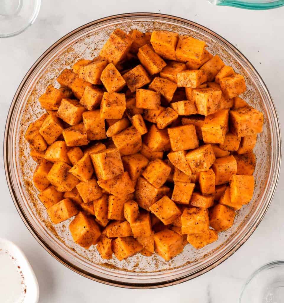 sweet potatoes mixed with spices