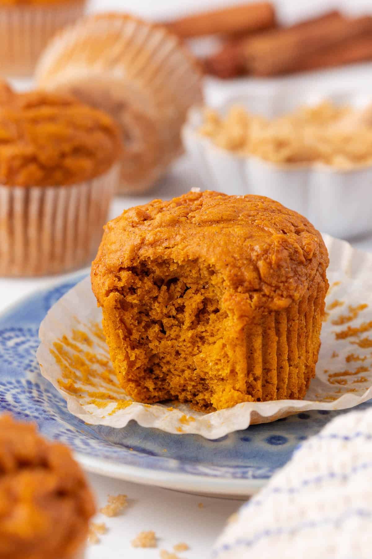 cake mix pumpkin muffin with a bite taken out